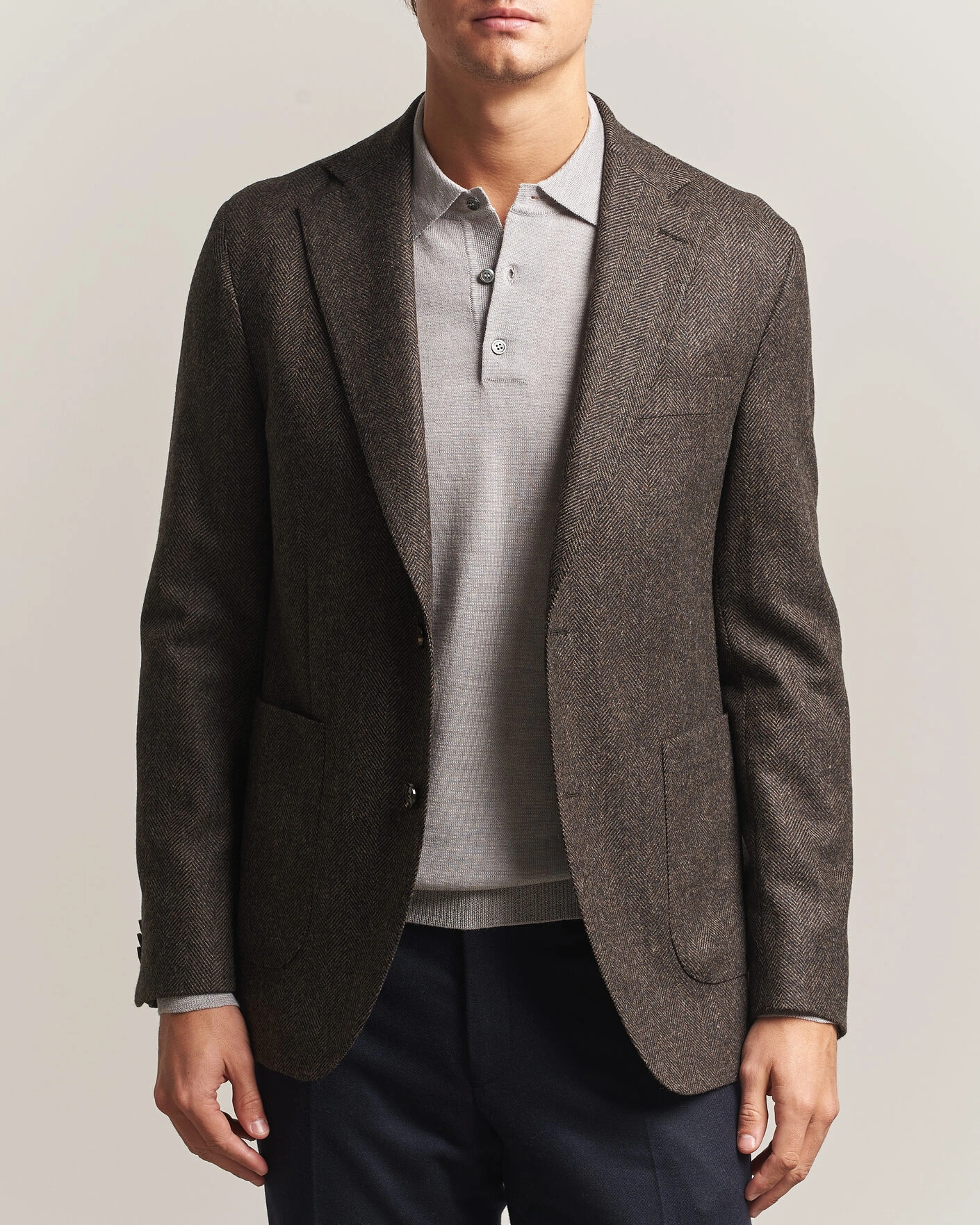 Herr | Kavajer | Oscar Jacobson | Fogerty Herringbone Wool Blazer Brown