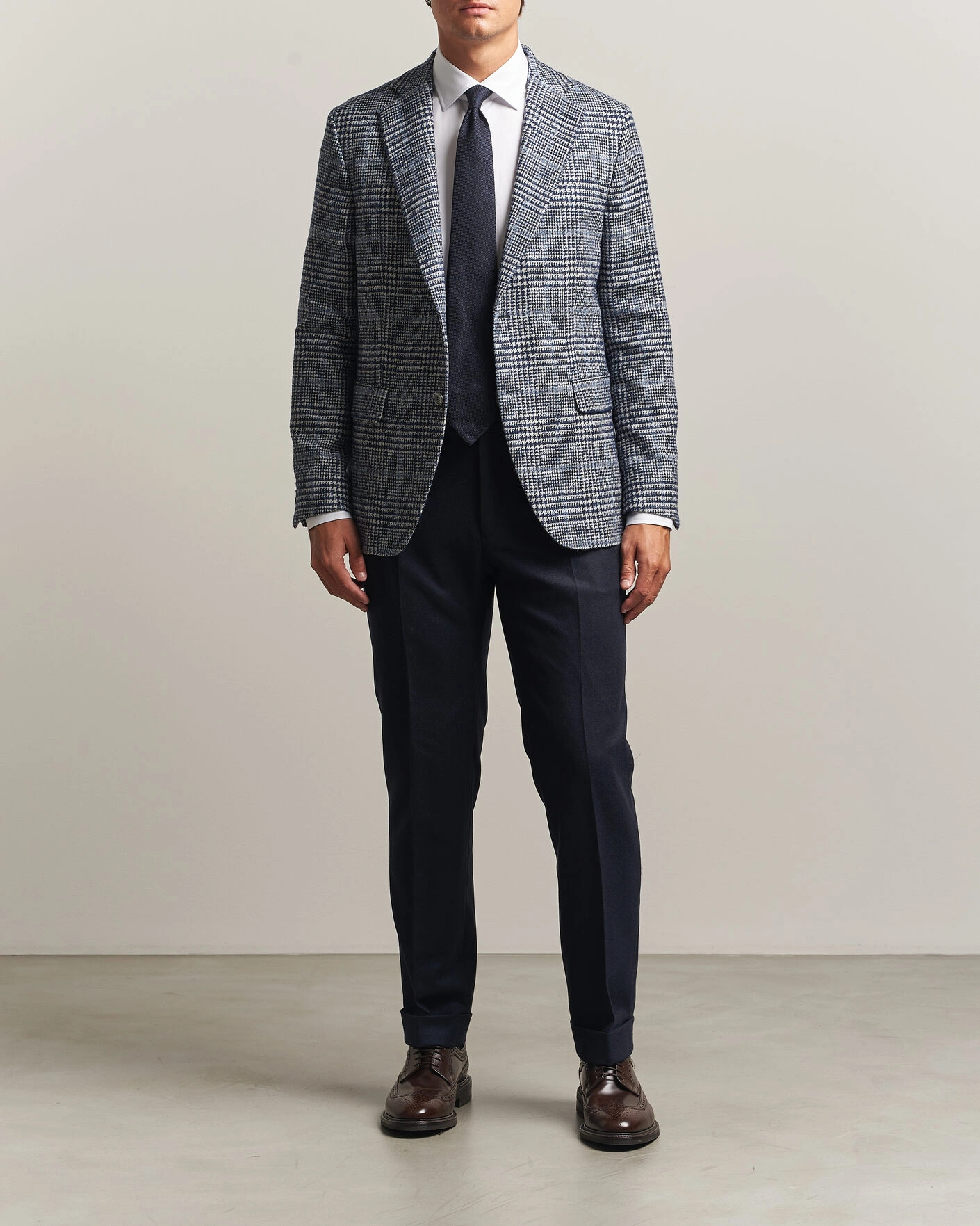 Herr | Kavajer | Oscar Jacobson | Fogerty Checked Wool/Alpaca Blazer Blue