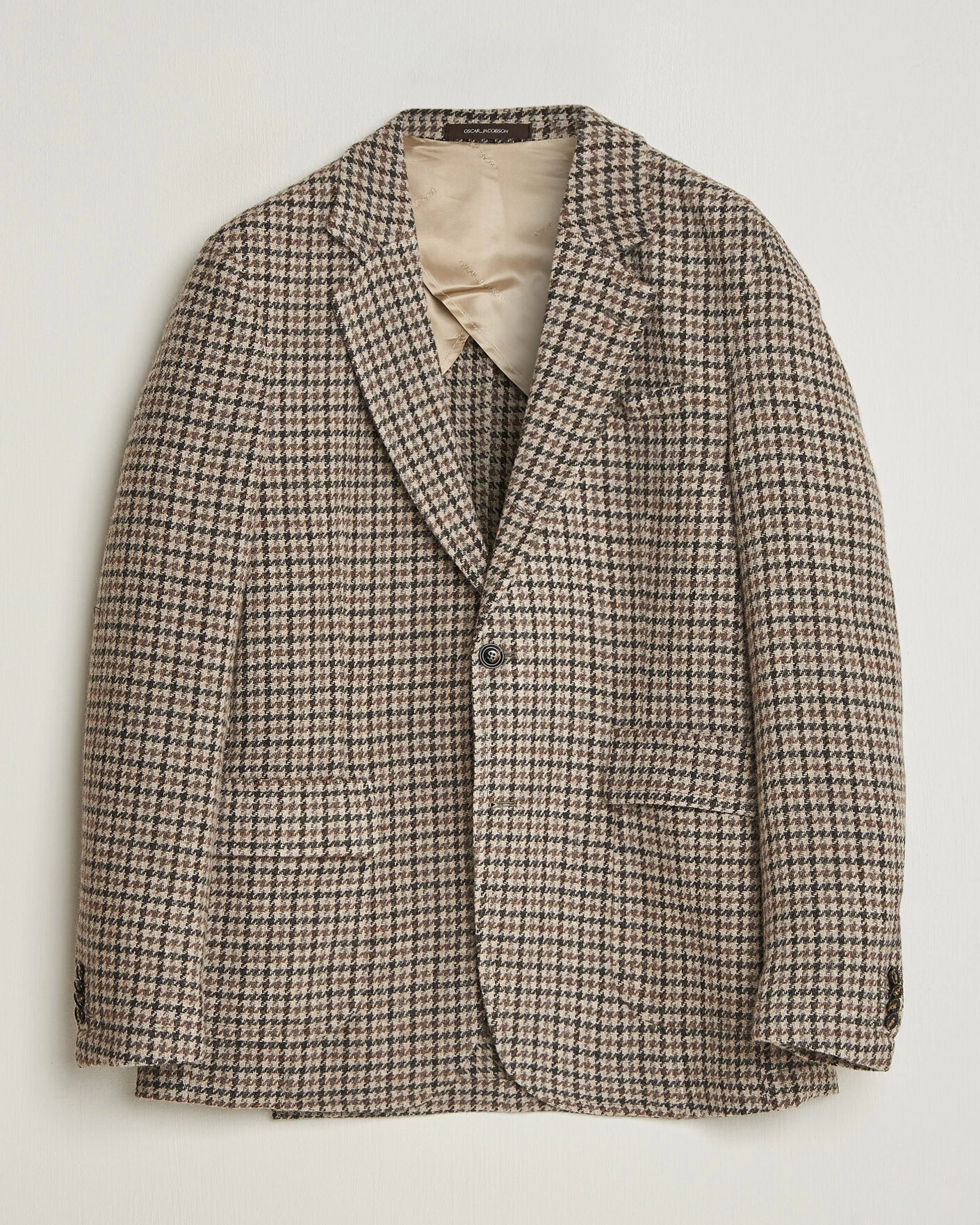 Herr | Kavajer | Oscar Jacobson | Fridolf Wool Houndstooth Patch Blazer Brown