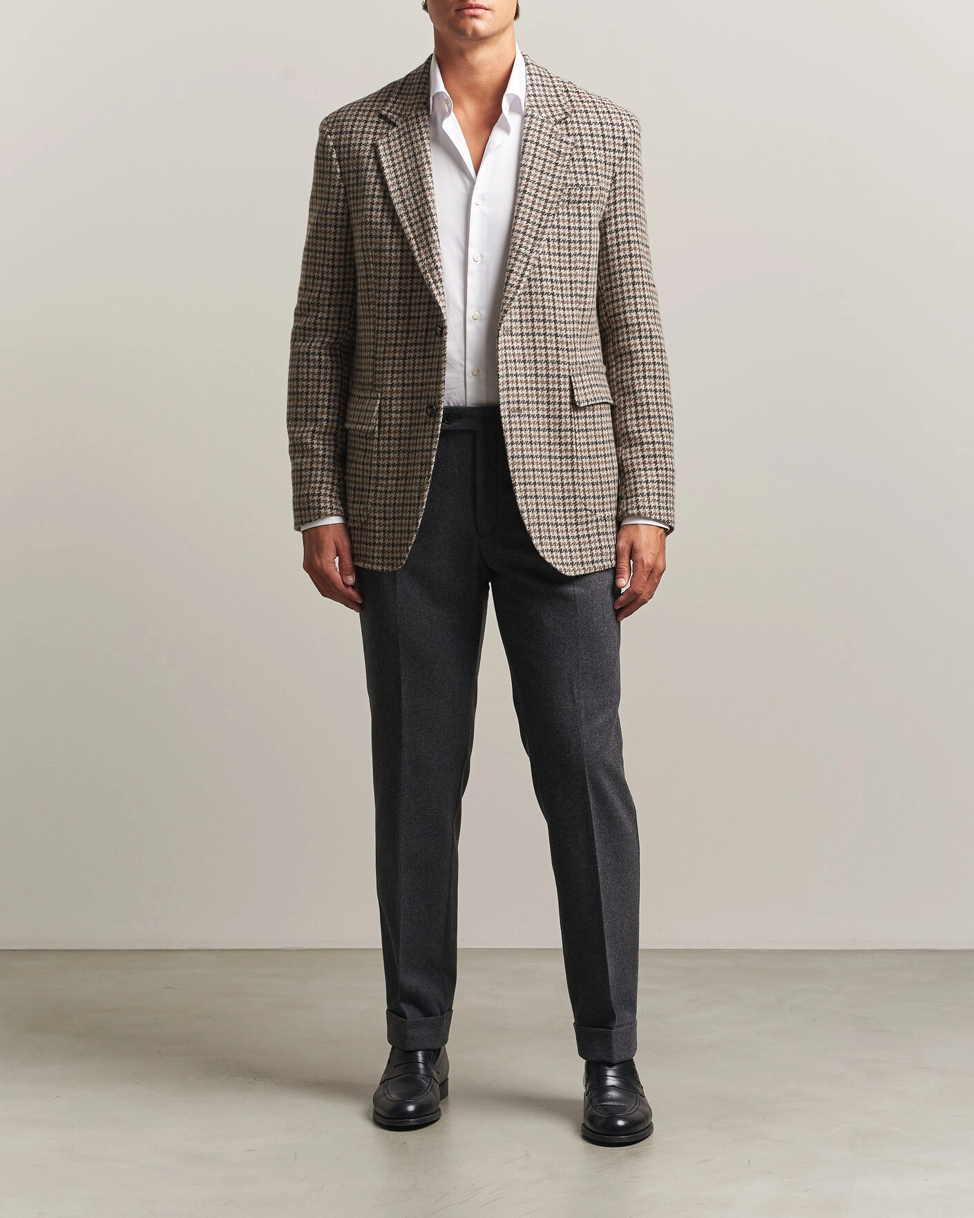 Herr | Kavajer | Oscar Jacobson | Fridolf Wool Houndstooth Patch Blazer Brown