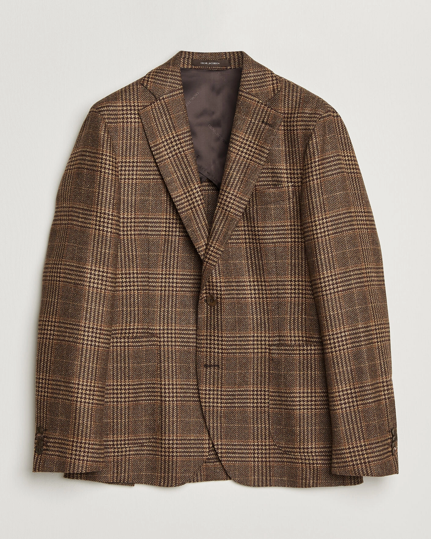 Herr | Kavajer | Oscar Jacobson | Ferry Patch Checked Wool/Cashmere Blazer Brown