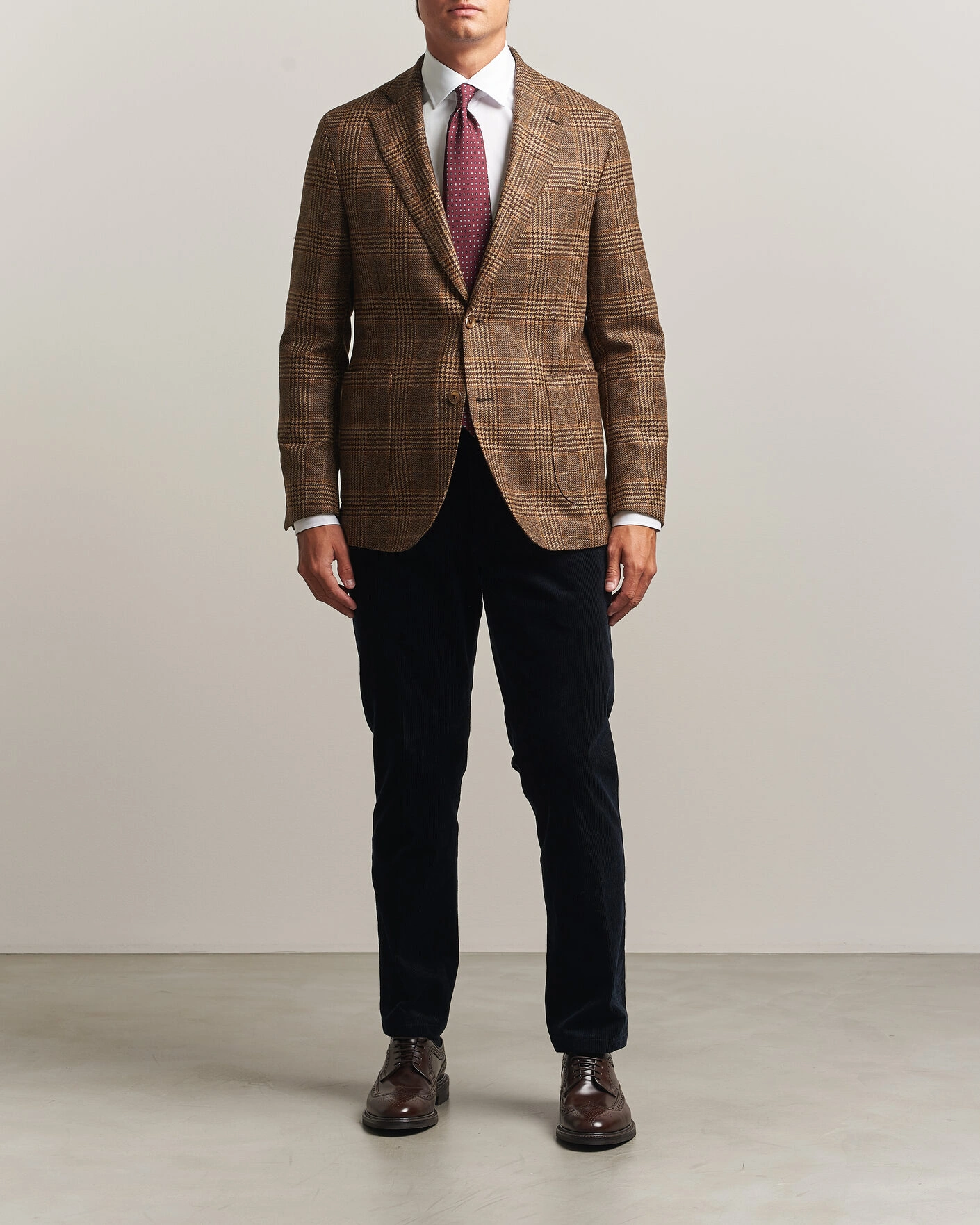 Herr | Kavajer | Oscar Jacobson | Ferry Patch Checked Wool/Cashmere Blazer Brown