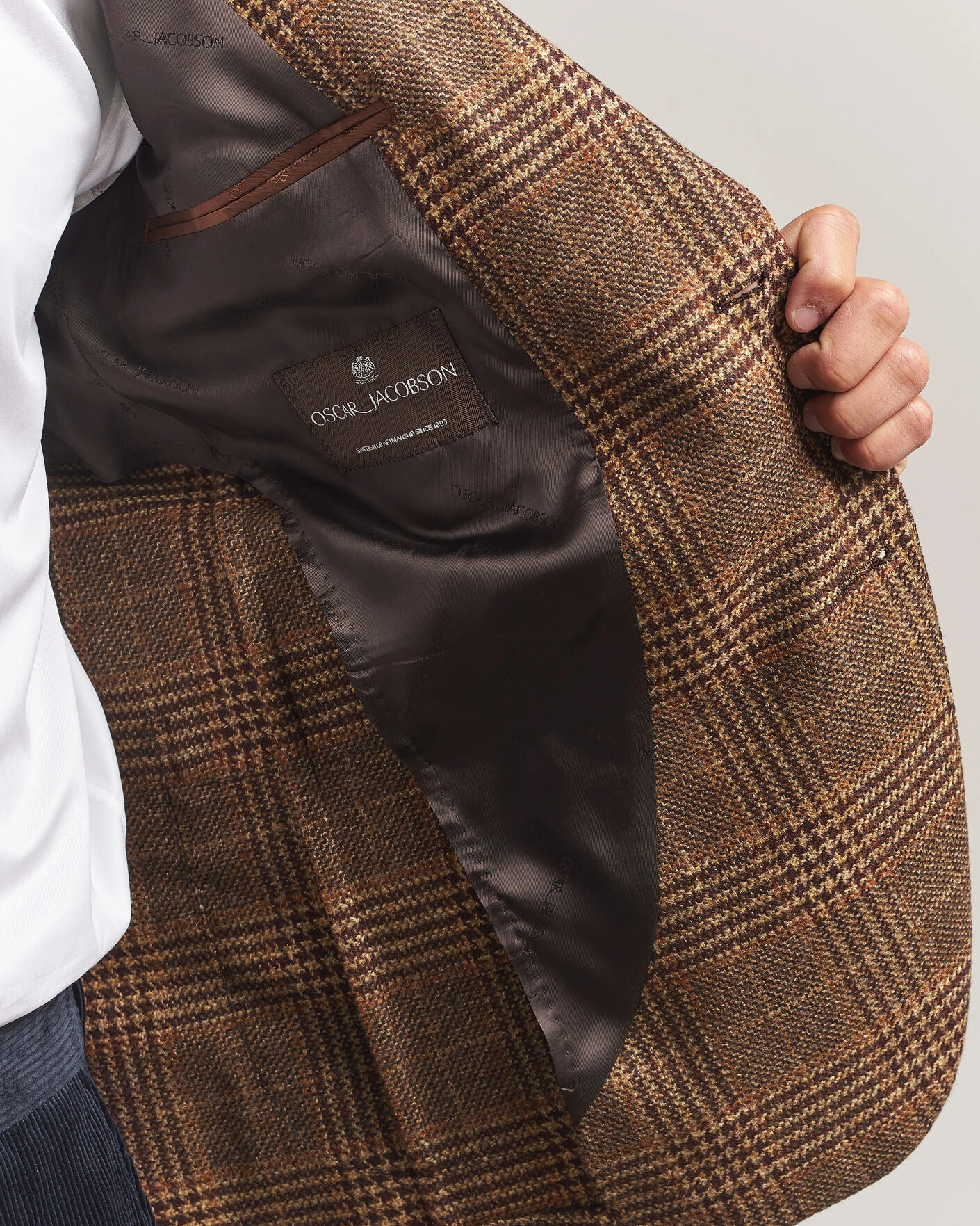 Herr | Kavajer | Oscar Jacobson | Ferry Patch Checked Wool/Cashmere Blazer Brown