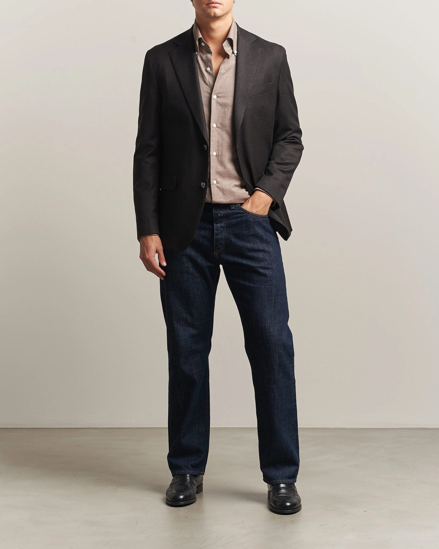 Herr | Kavajer | Oscar Jacobson | Fogerty Wool Flannel Blazer Brown