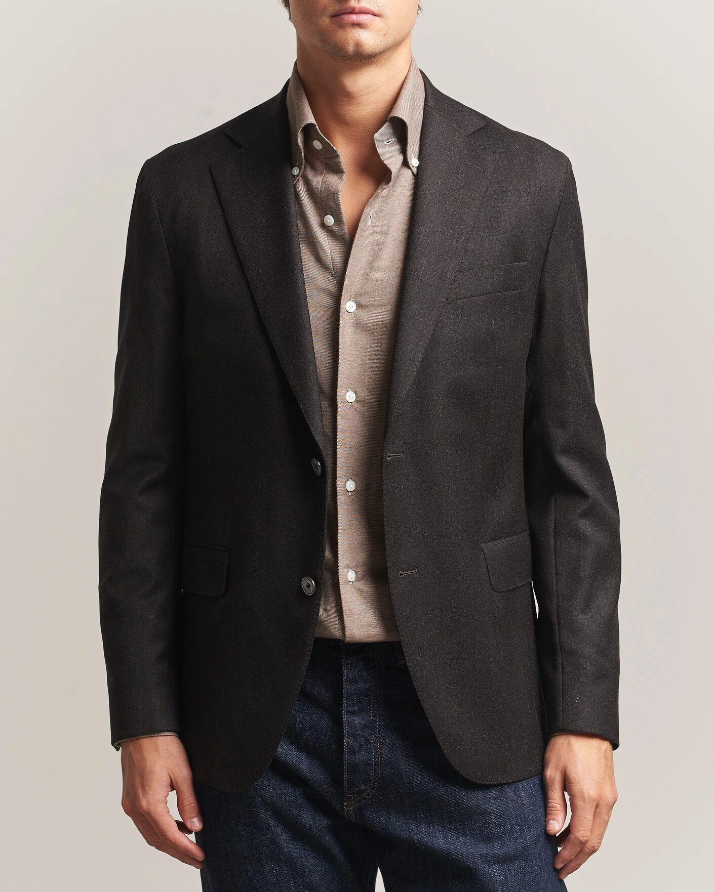 Herr | Kavajer | Oscar Jacobson | Fogerty Wool Flannel Blazer Brown