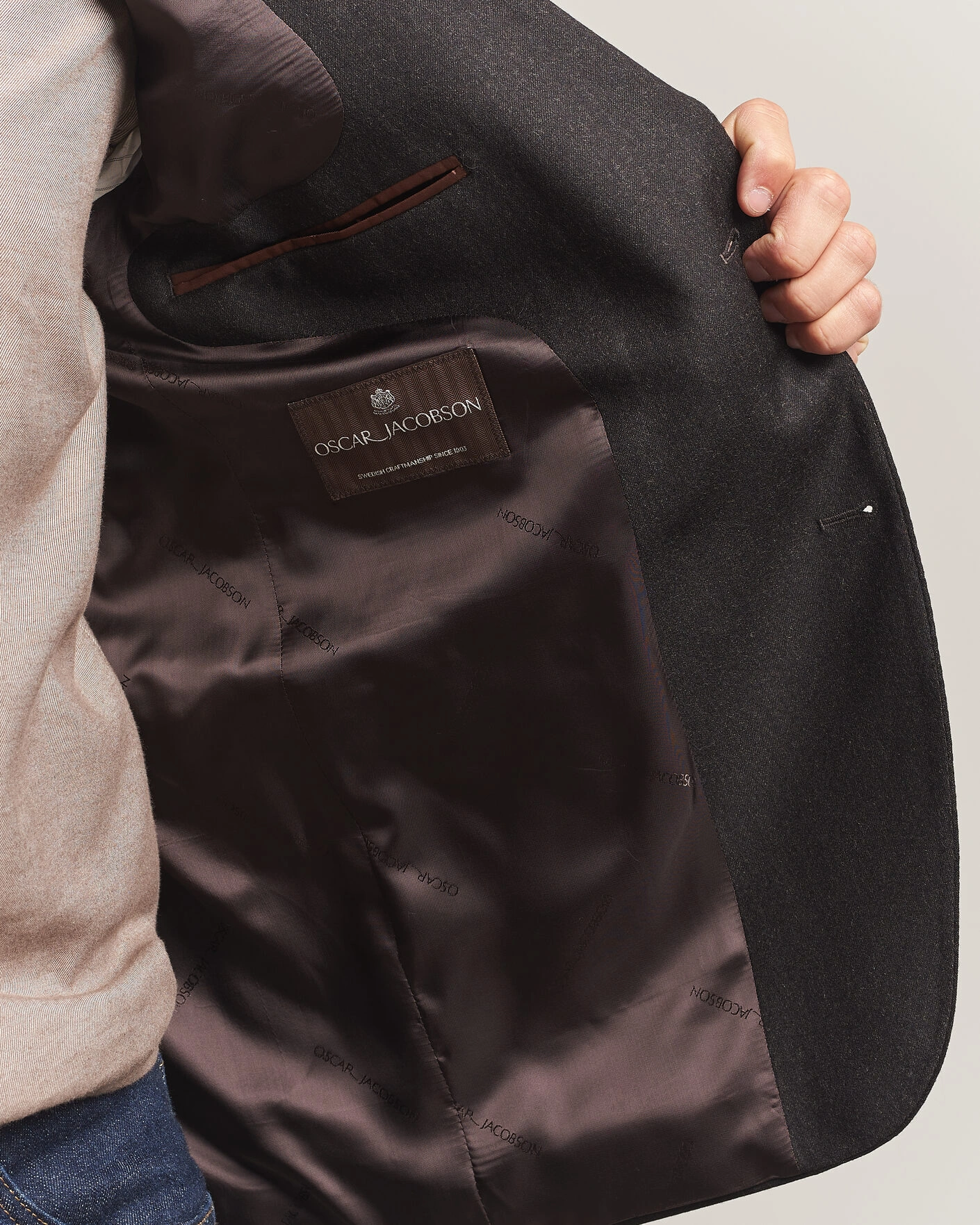 Herr | Kavajer | Oscar Jacobson | Fogerty Wool Flannel Blazer Brown