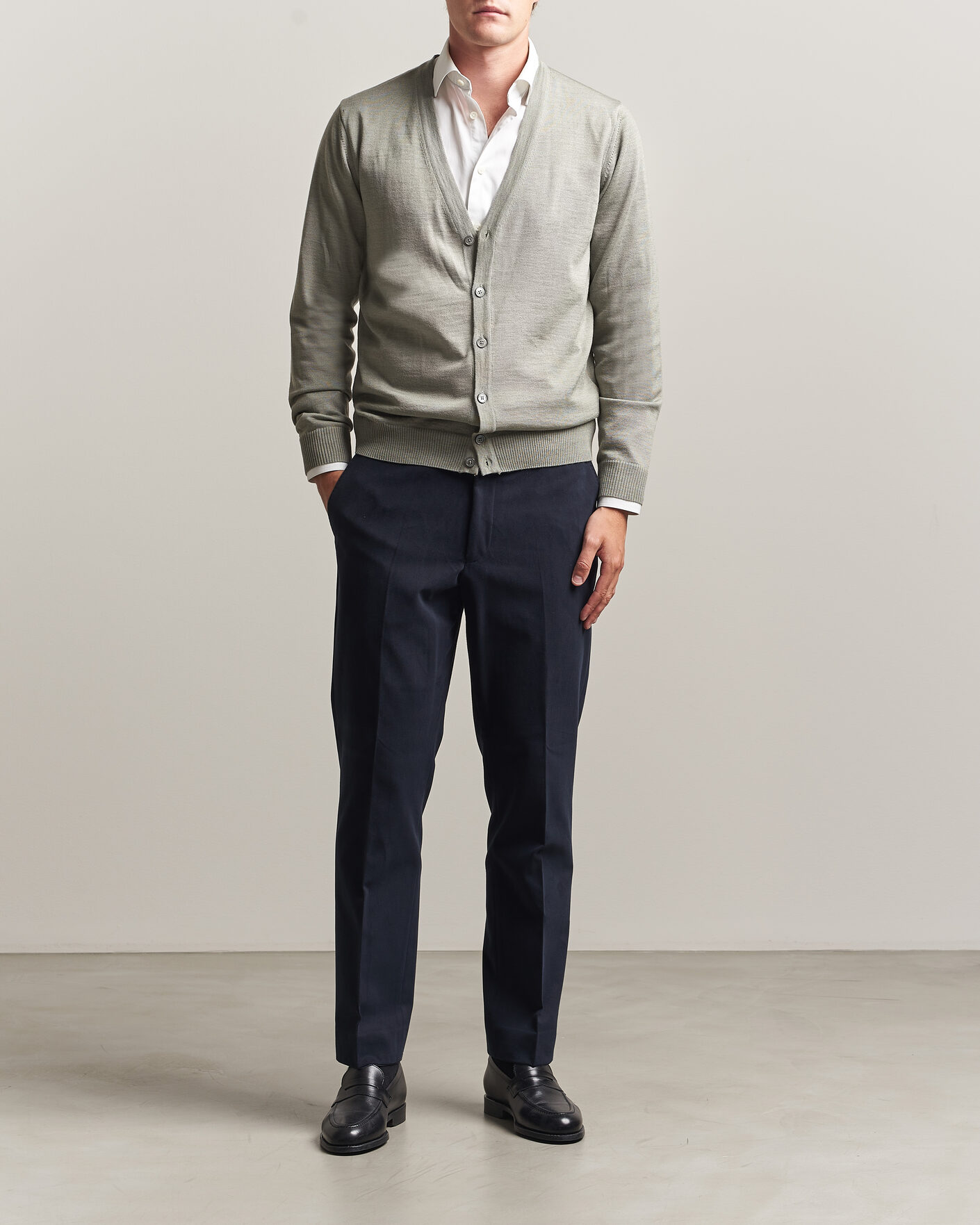 Herr | Byxor | Oscar Jacobson | Dandy Brushed Cotton Trousers Blue