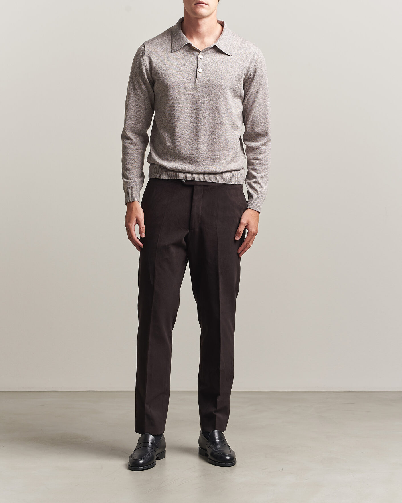 Herr | Byxor | Oscar Jacobson | Dandy Brushed Cotton Trousers Brown
