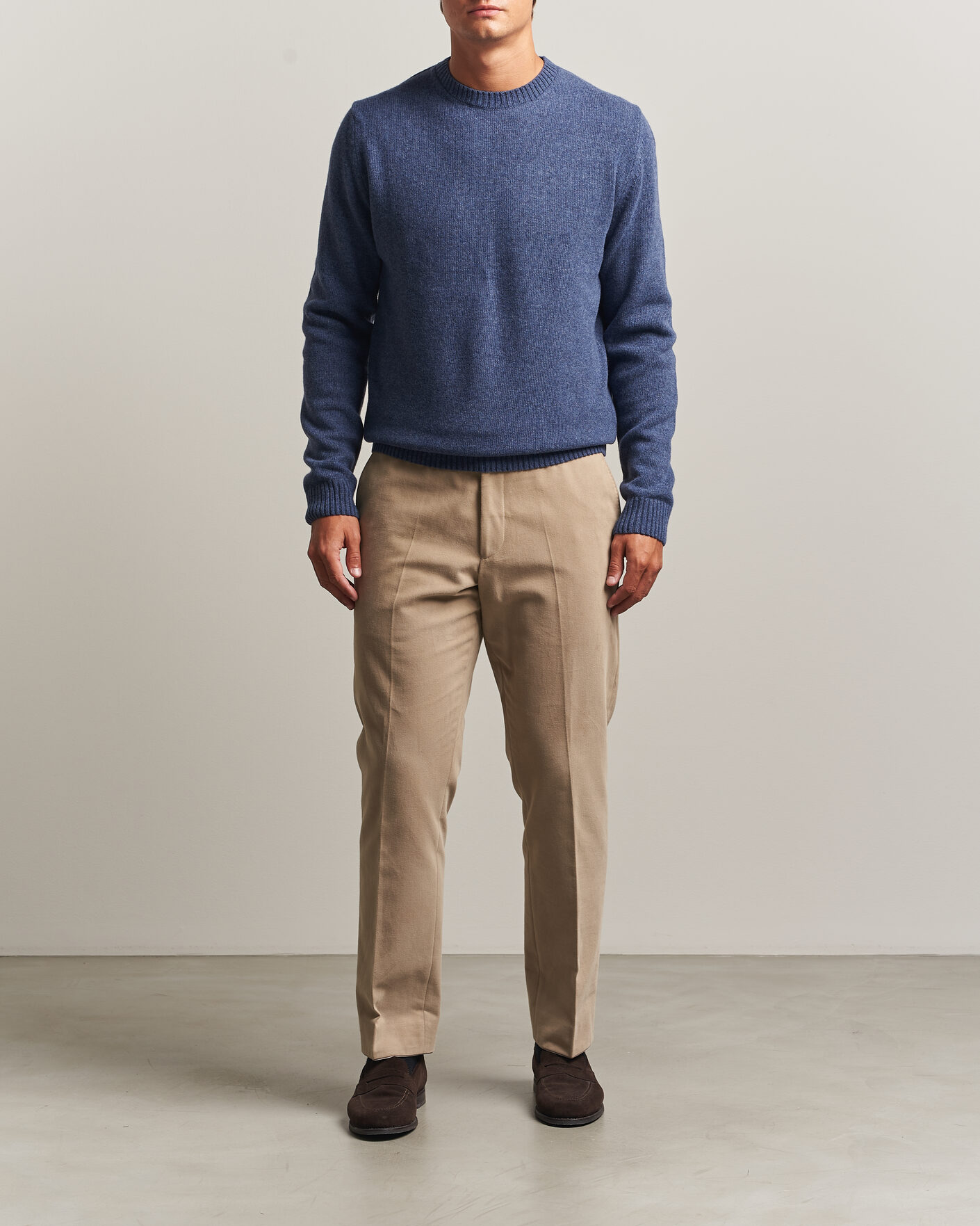 Herr | Tröjor | Stenströms | Brushed Merino Crew Neck Blue