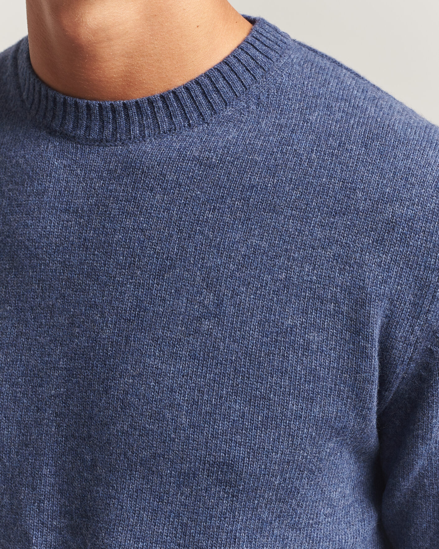 Herr | Tröjor | Stenströms | Brushed Merino Crew Neck Blue