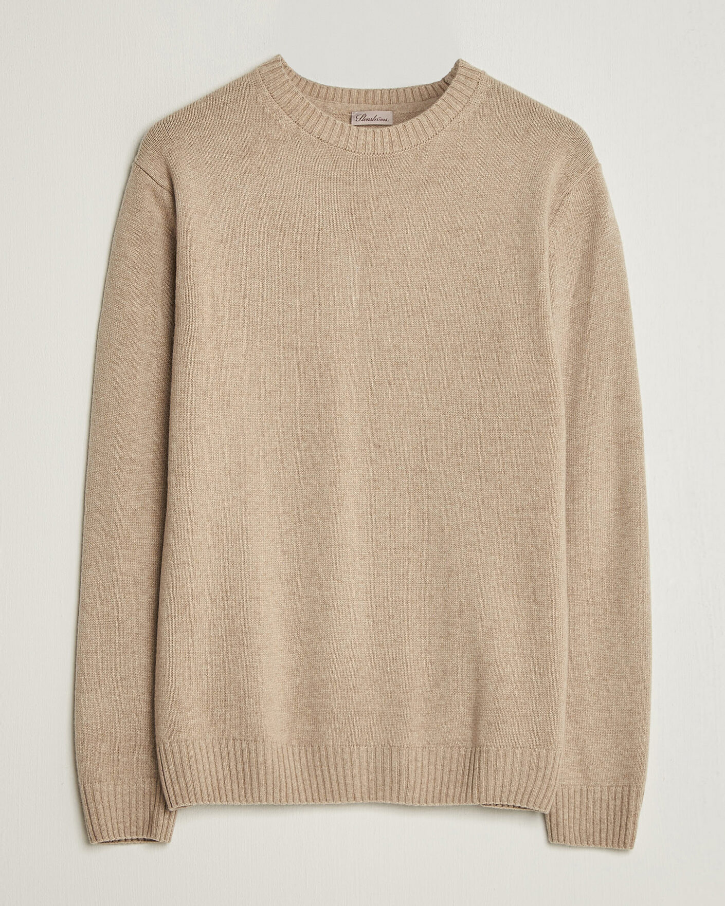 Herr | Tröjor | Stenströms | Brushed Merino Crew Neck Beige