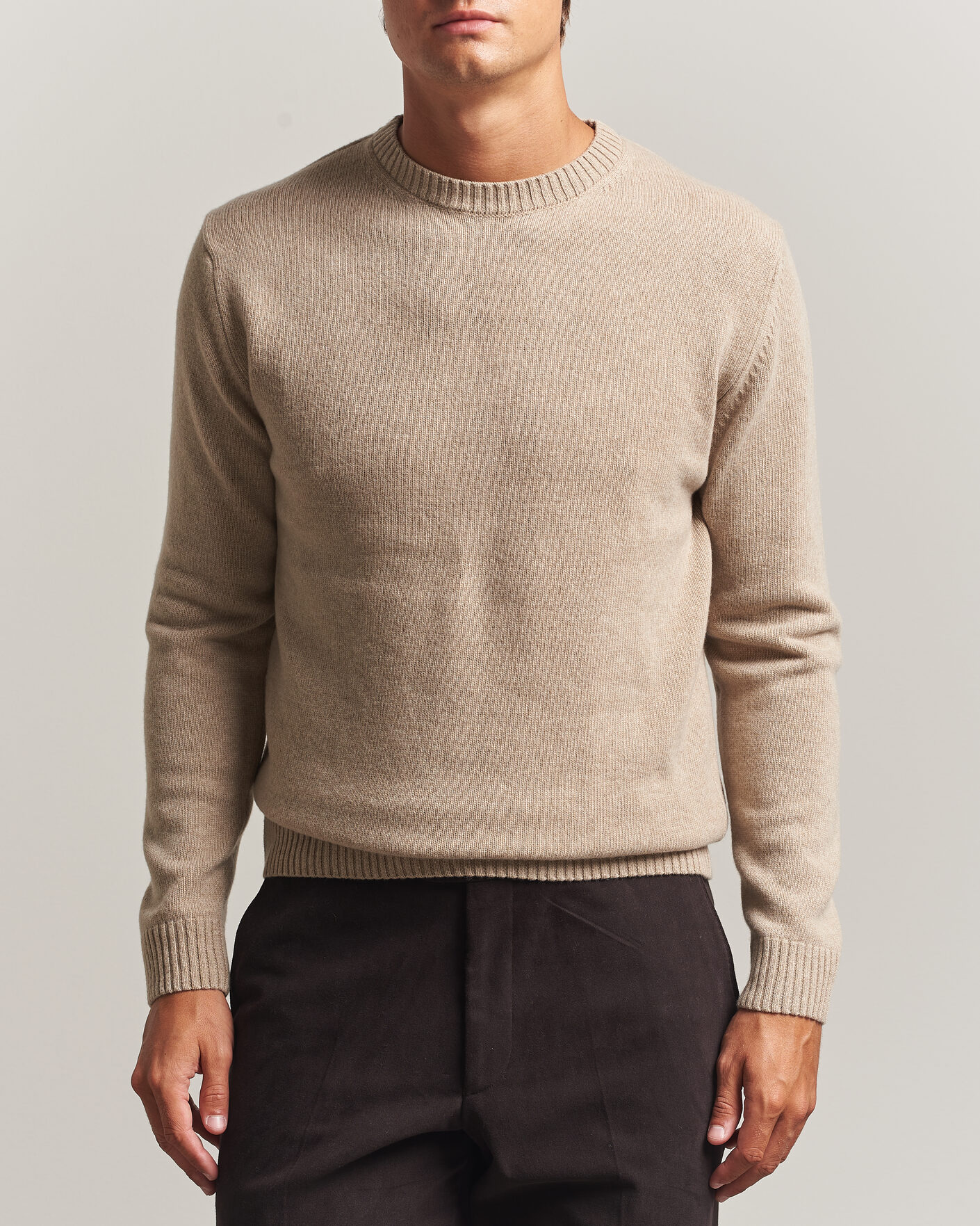 Herr | Tröjor | Stenströms | Brushed Merino Crew Neck Beige