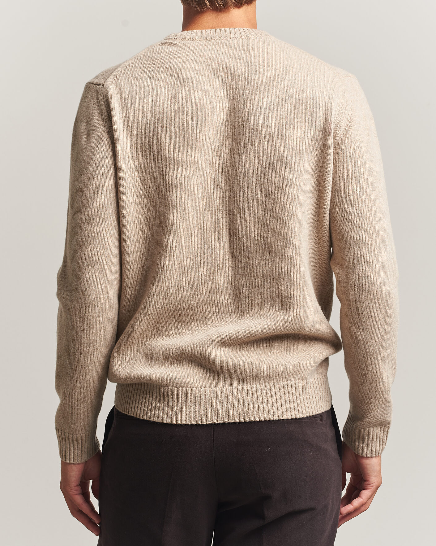 Herr | Tröjor | Stenströms | Brushed Merino Crew Neck Beige