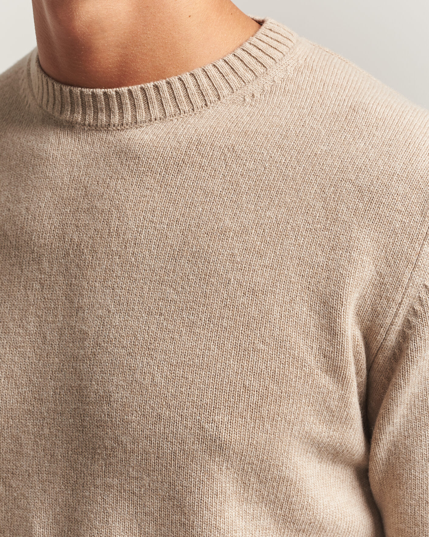 Herr | Tröjor | Stenströms | Brushed Merino Crew Neck Beige