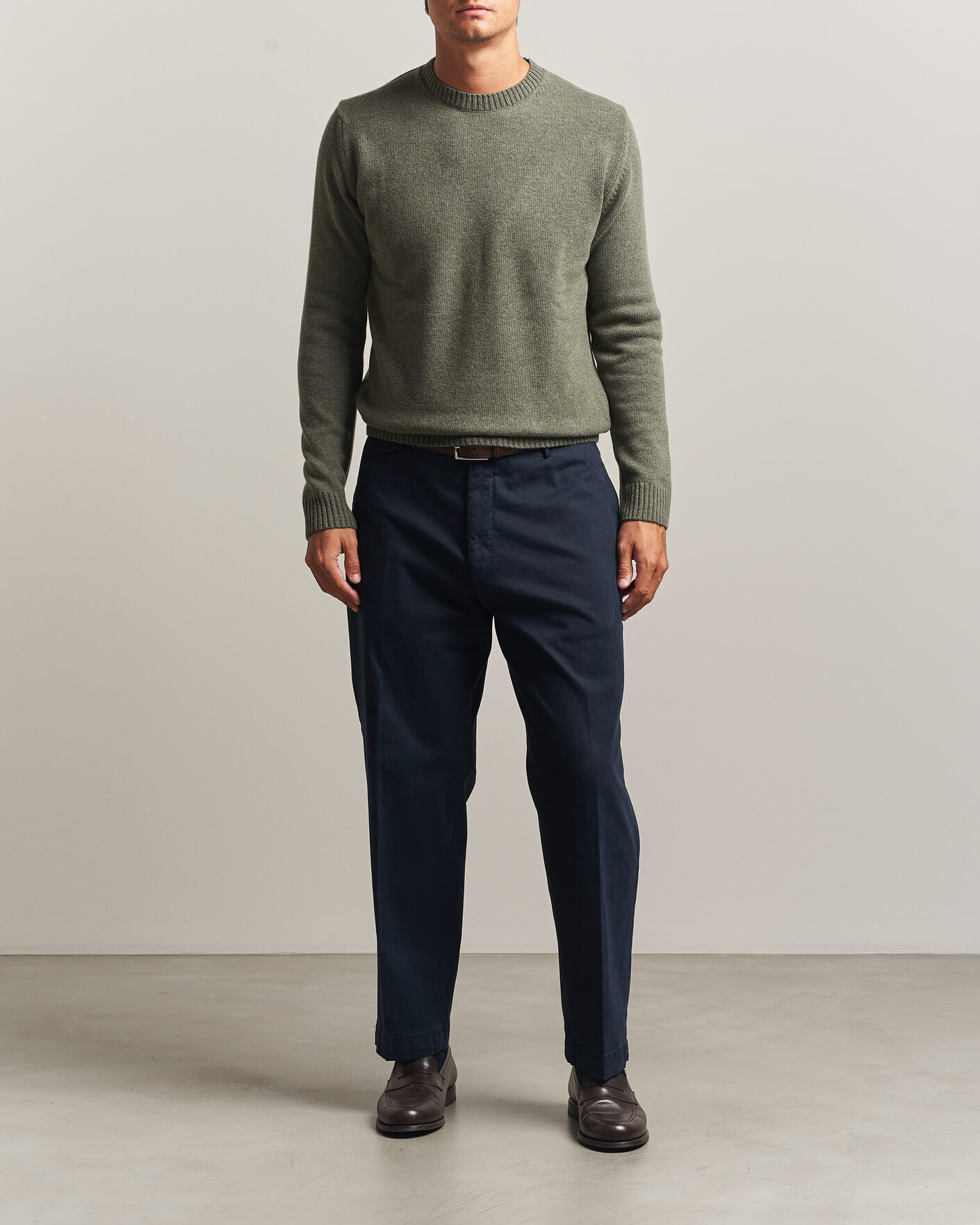 Herr | Tröjor | Stenströms | Brushed Merino Crew Neck Green