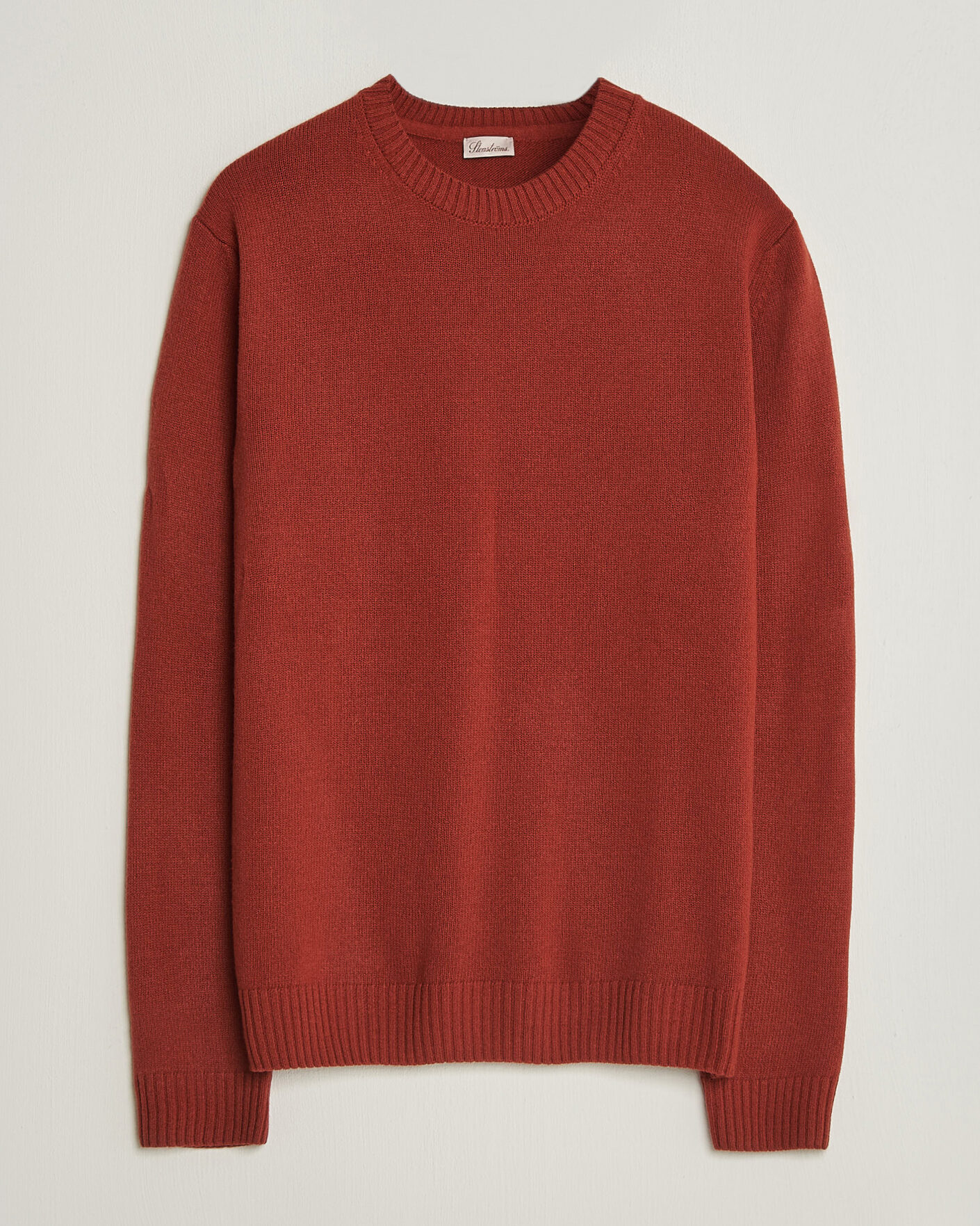 Herr | Tröjor | Stenströms | Brushed Merino Crew Neck Burnt Orange