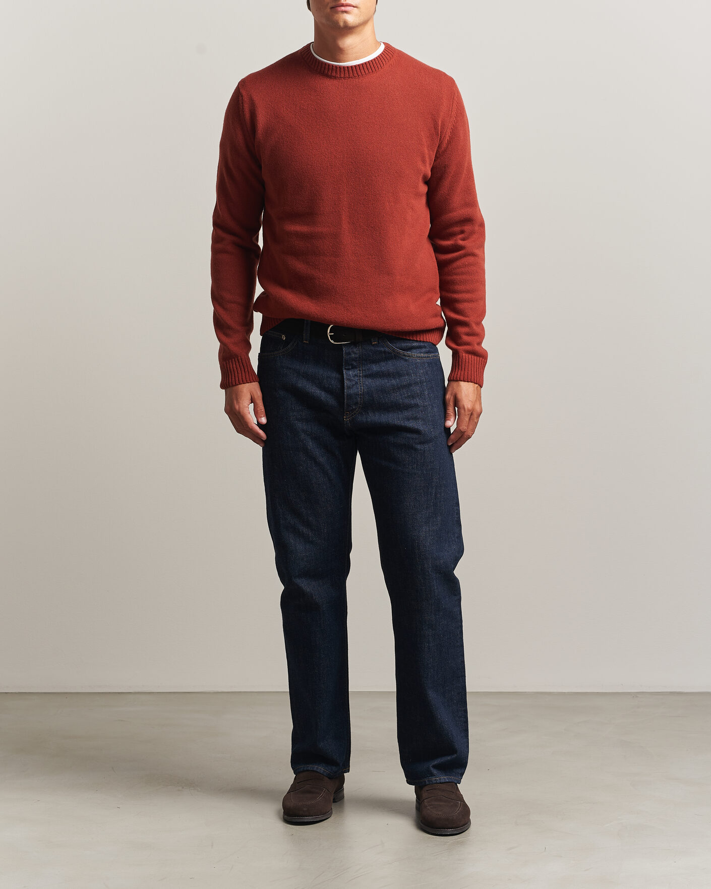 Herr | Tröjor | Stenströms | Brushed Merino Crew Neck Burnt Orange