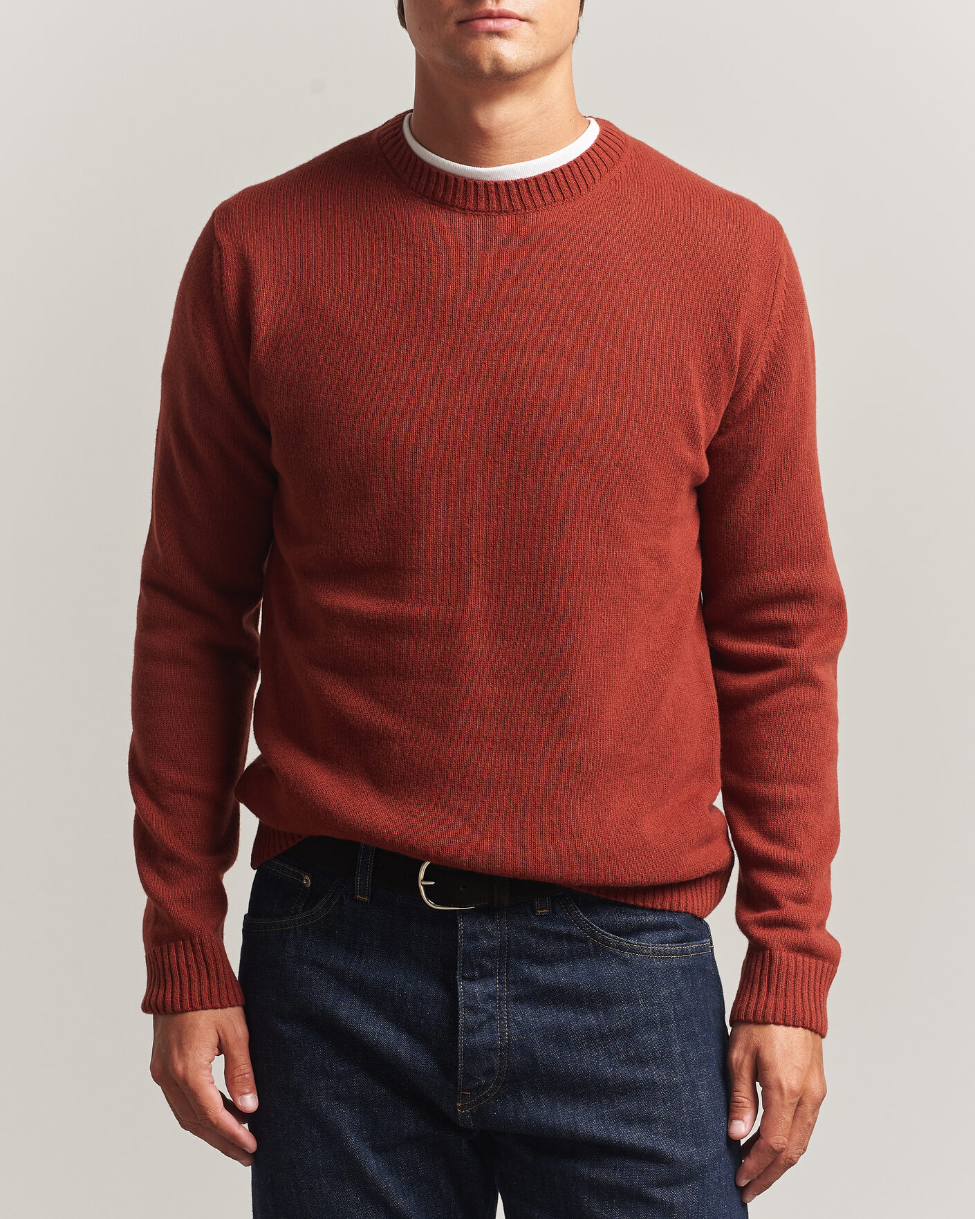 Herr | Tröjor | Stenströms | Brushed Merino Crew Neck Burnt Orange