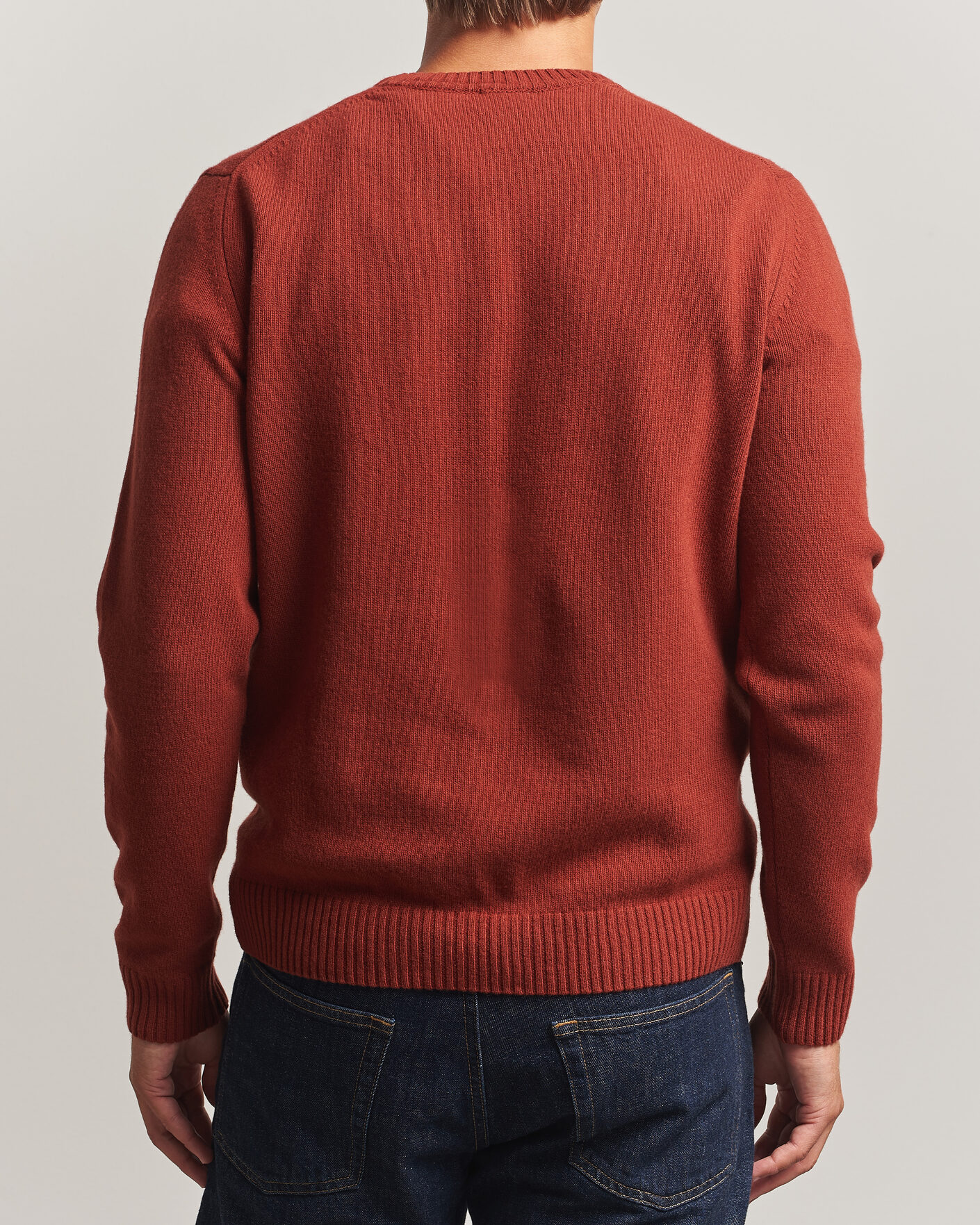 Herr | Tröjor | Stenströms | Brushed Merino Crew Neck Burnt Orange