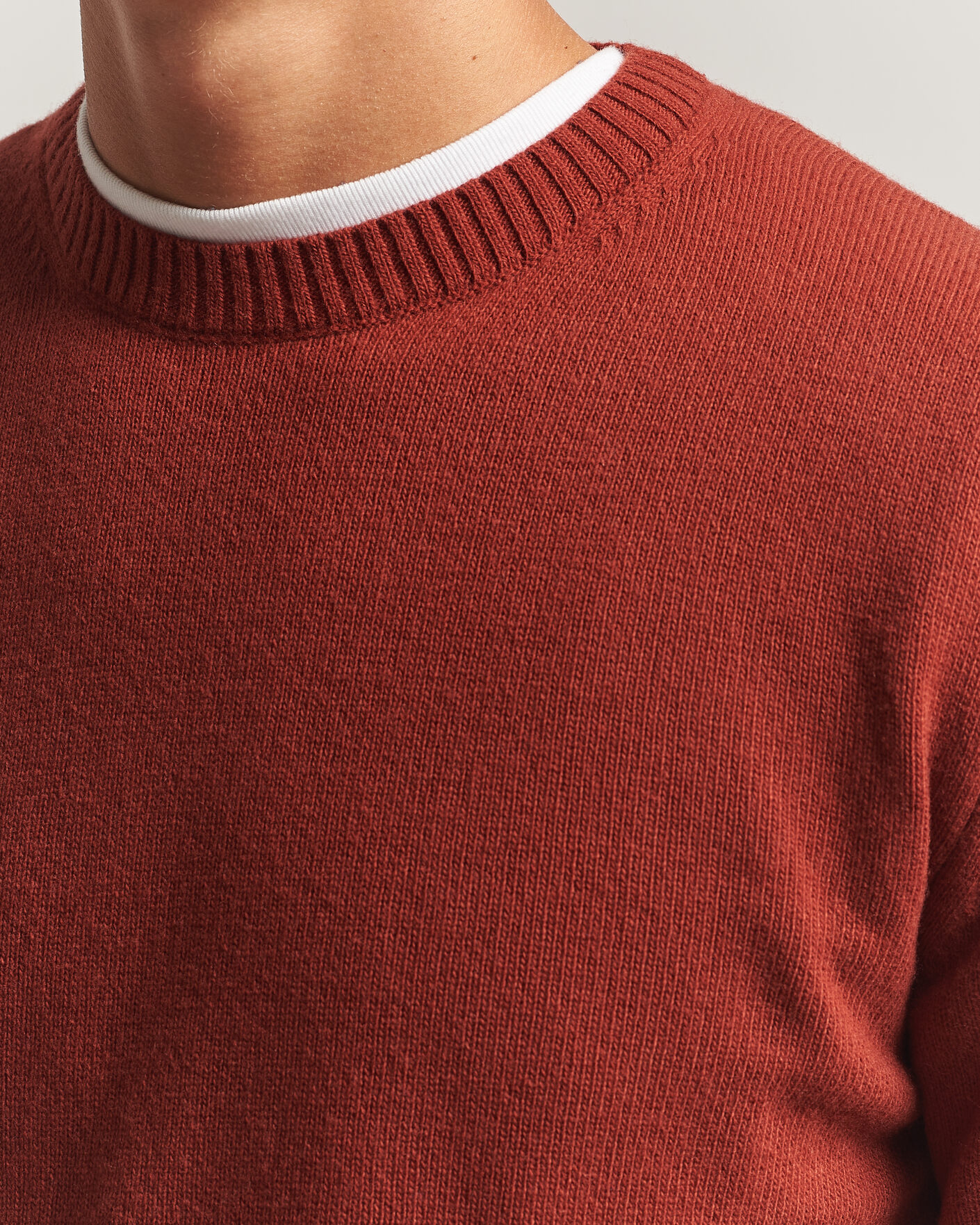 Herr | Tröjor | Stenströms | Brushed Merino Crew Neck Burnt Orange