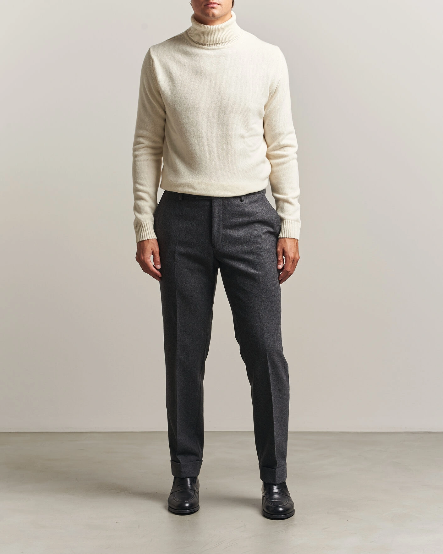 Herr | Tröjor | Stenströms | Brushed Merino Rollneck Off White