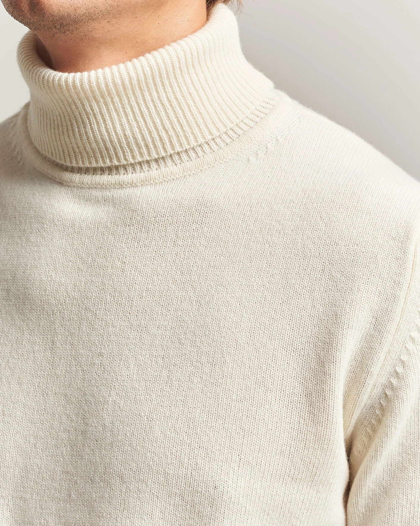 Herr | Tröjor | Stenströms | Brushed Merino Rollneck Off White
