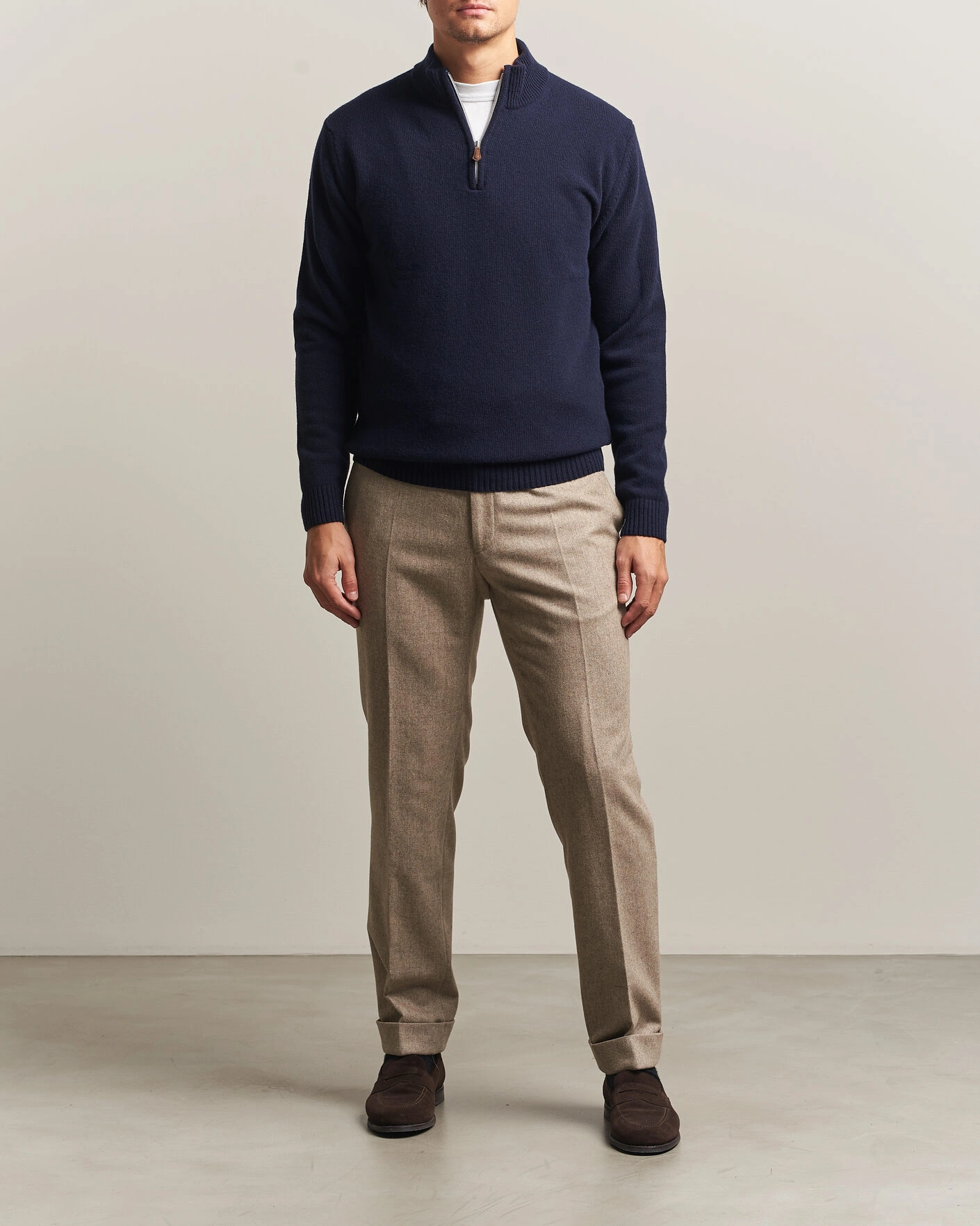 Herr | Tröjor | Stenströms | Brushed Merino Half-Zip Navy