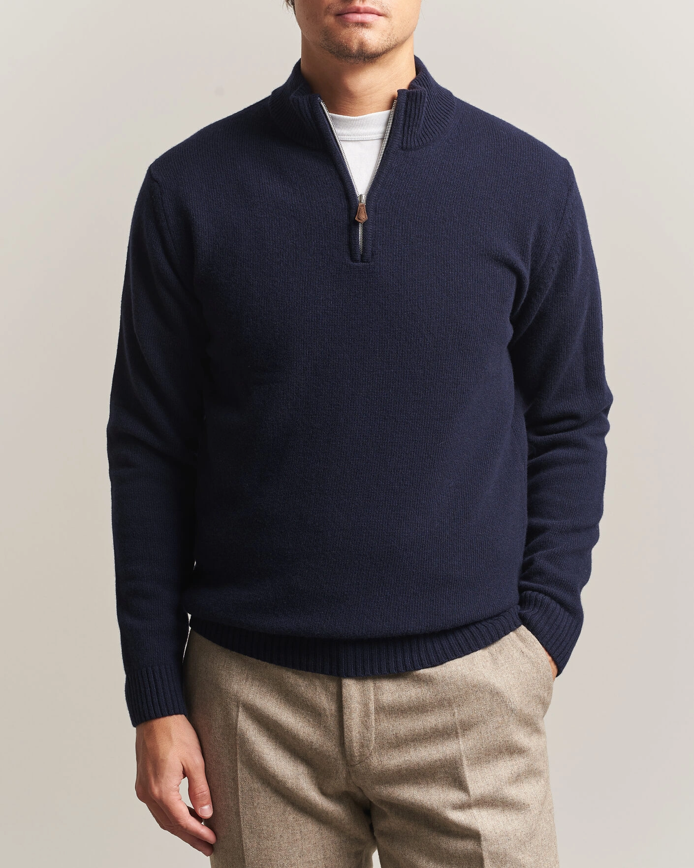 Herr | Tröjor | Stenströms | Brushed Merino Half-Zip Navy