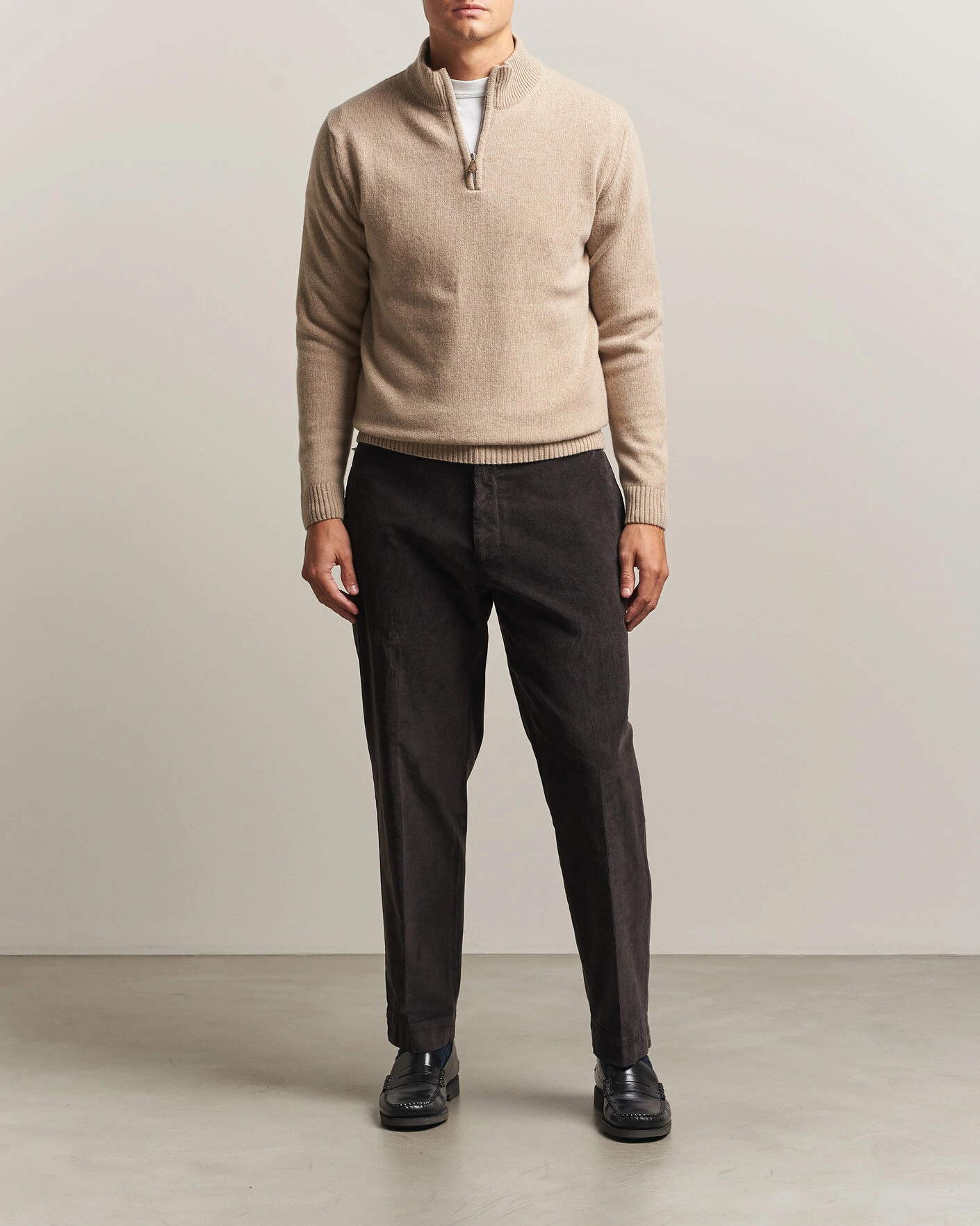 Herr | Tröjor | Stenströms | Brushed Merino Half-Zip Beige