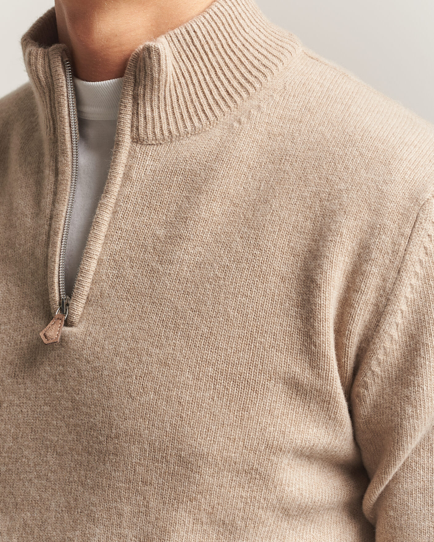Herr | Tröjor | Stenströms | Brushed Merino Half-Zip Beige