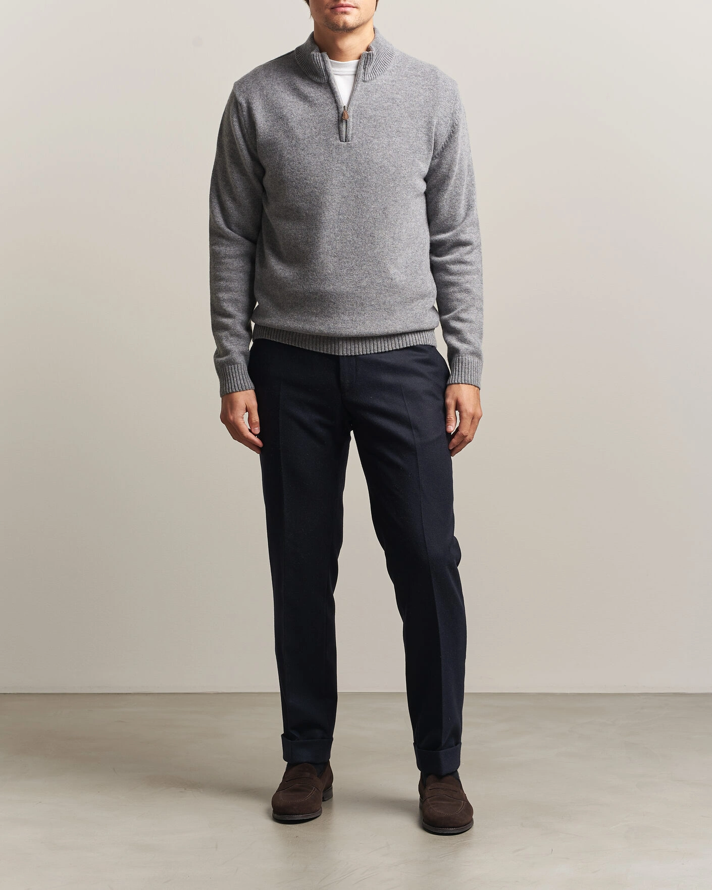 Herr | Tröjor | Stenströms | Brushed Merino Half-Zip Grey