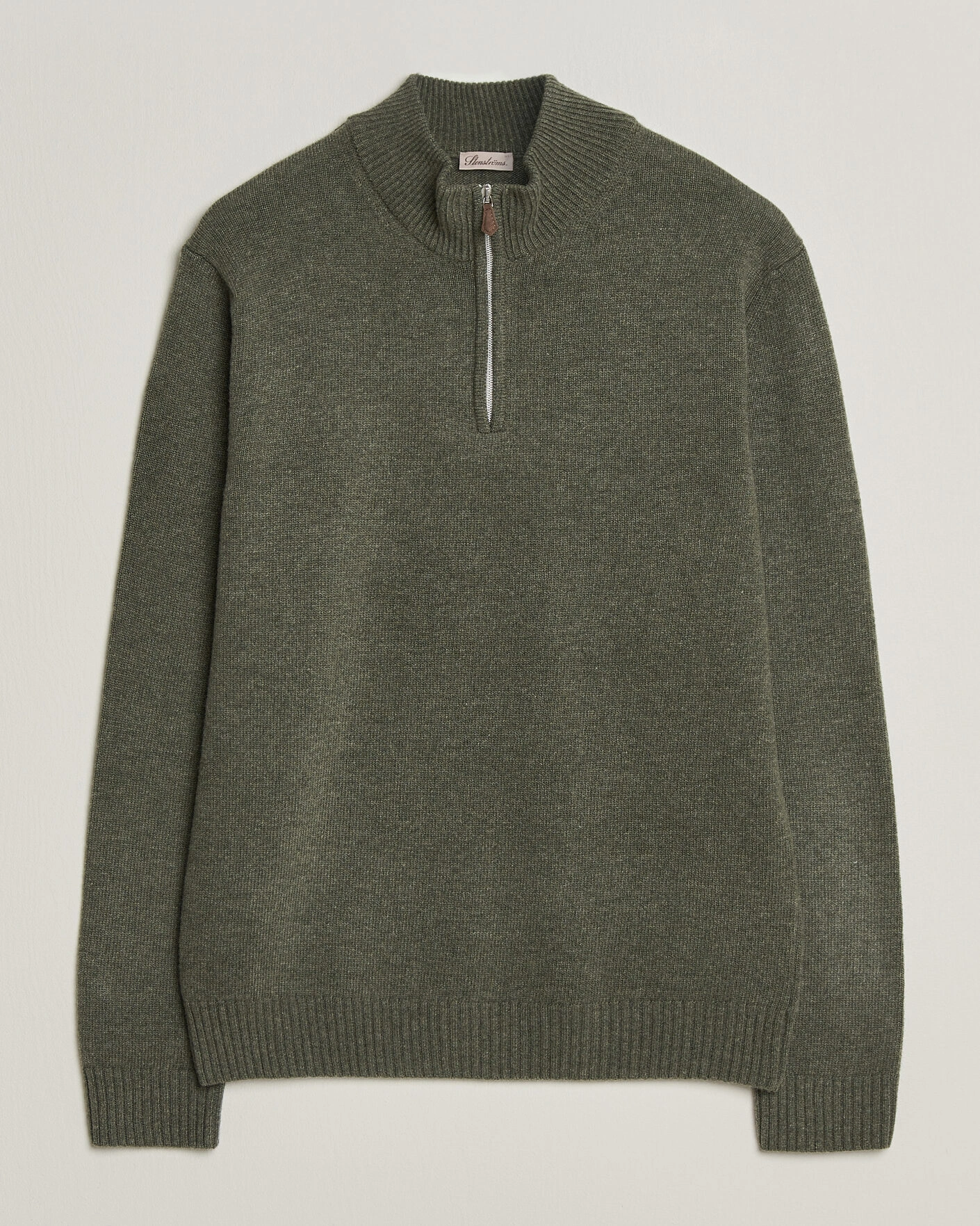 Herr | Tröjor | Stenströms | Brushed Merino Half-Zip Green