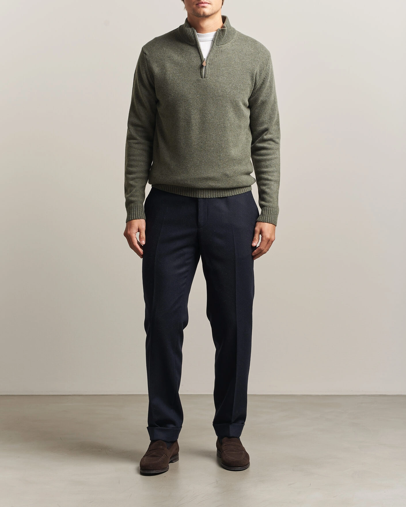 Herr | Tröjor | Stenströms | Brushed Merino Half-Zip Green