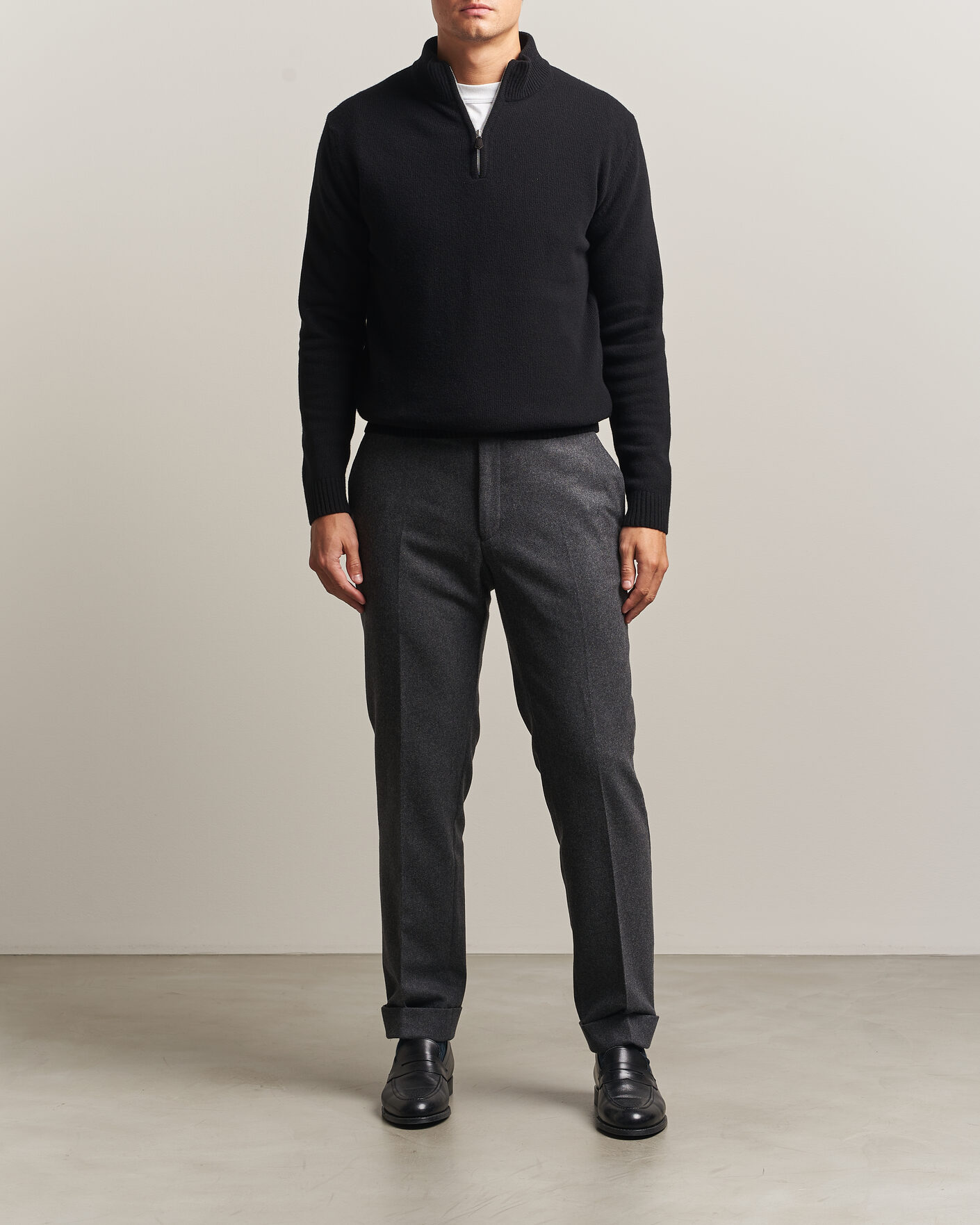 Herr | Tröjor | Stenströms | Brushed Merino Half-Zip Black