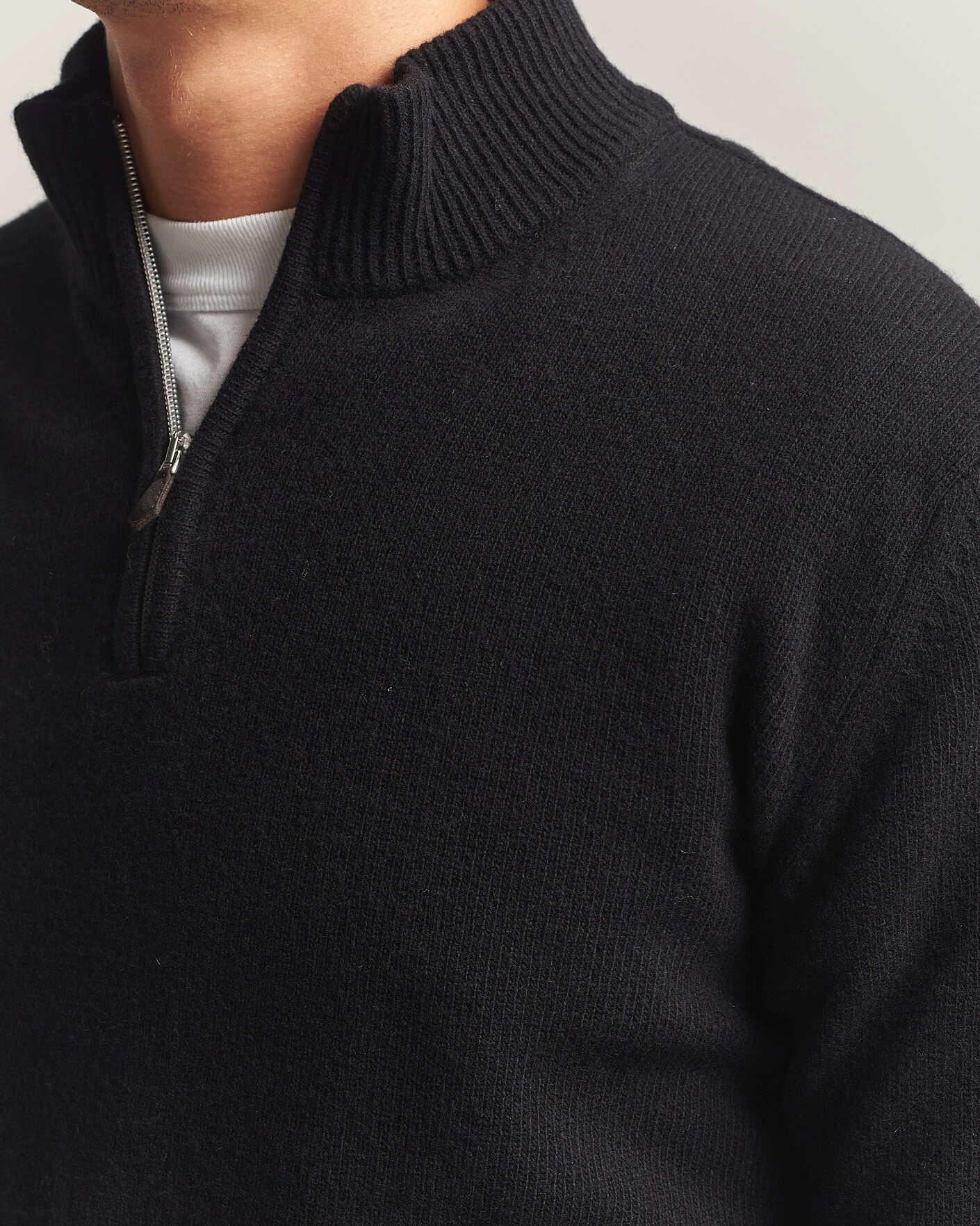 Herr | Tröjor | Stenströms | Brushed Merino Half-Zip Black