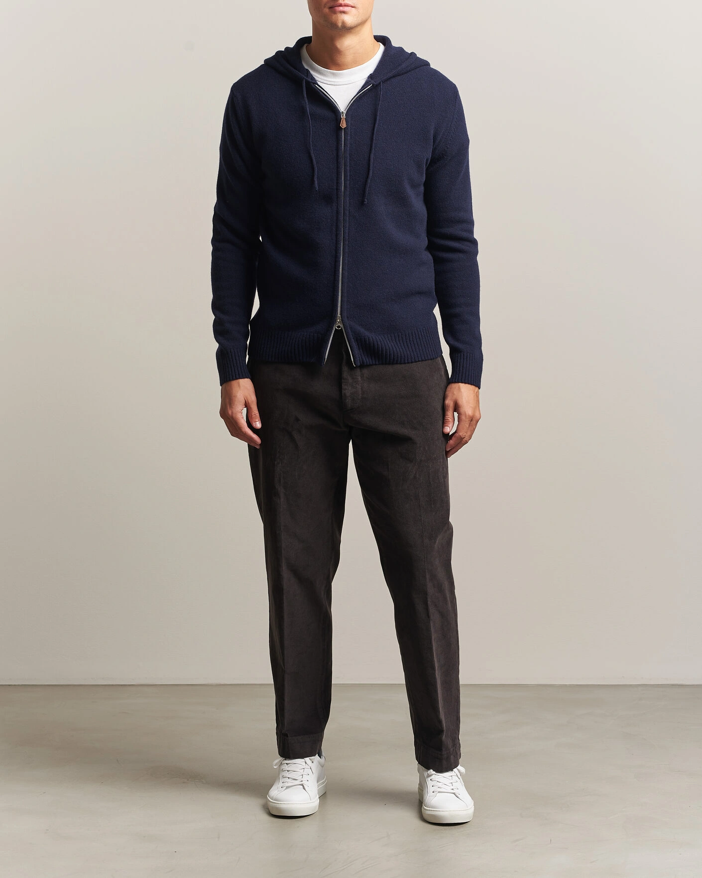 Herr | Tröjor | Stenströms | Brushed Merino Full-Zip Hood Navy