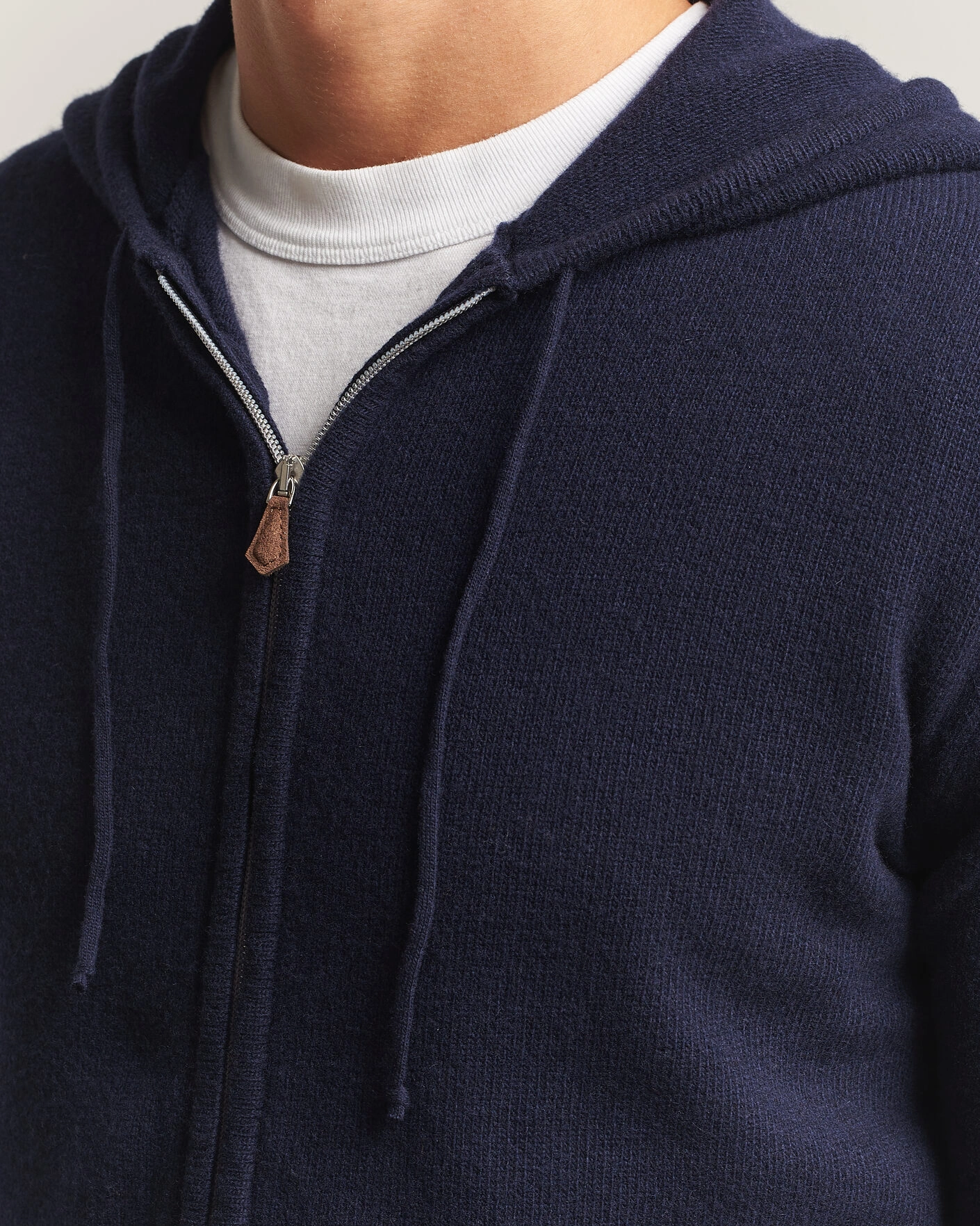 Herr | Tröjor | Stenströms | Brushed Merino Full-Zip Hood Navy
