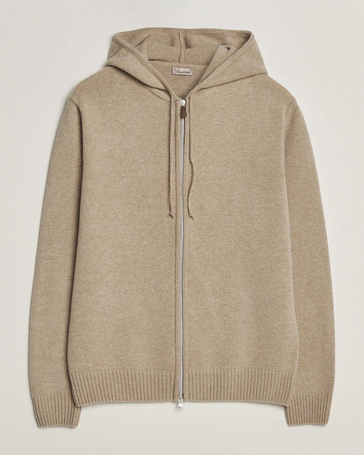 Herr | Tröjor | Stenströms | Brushed Merino Full-Zip Hood Beige