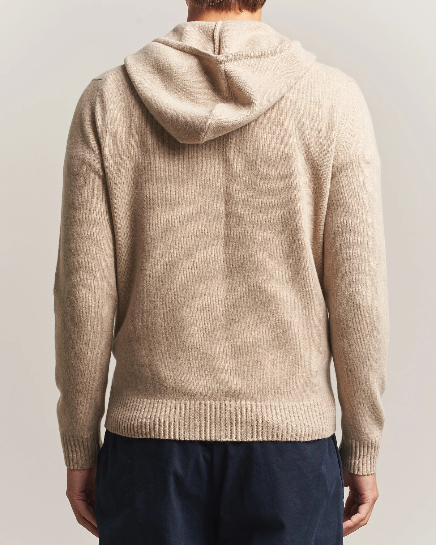 Herr | Tröjor | Stenströms | Brushed Merino Full-Zip Hood Beige