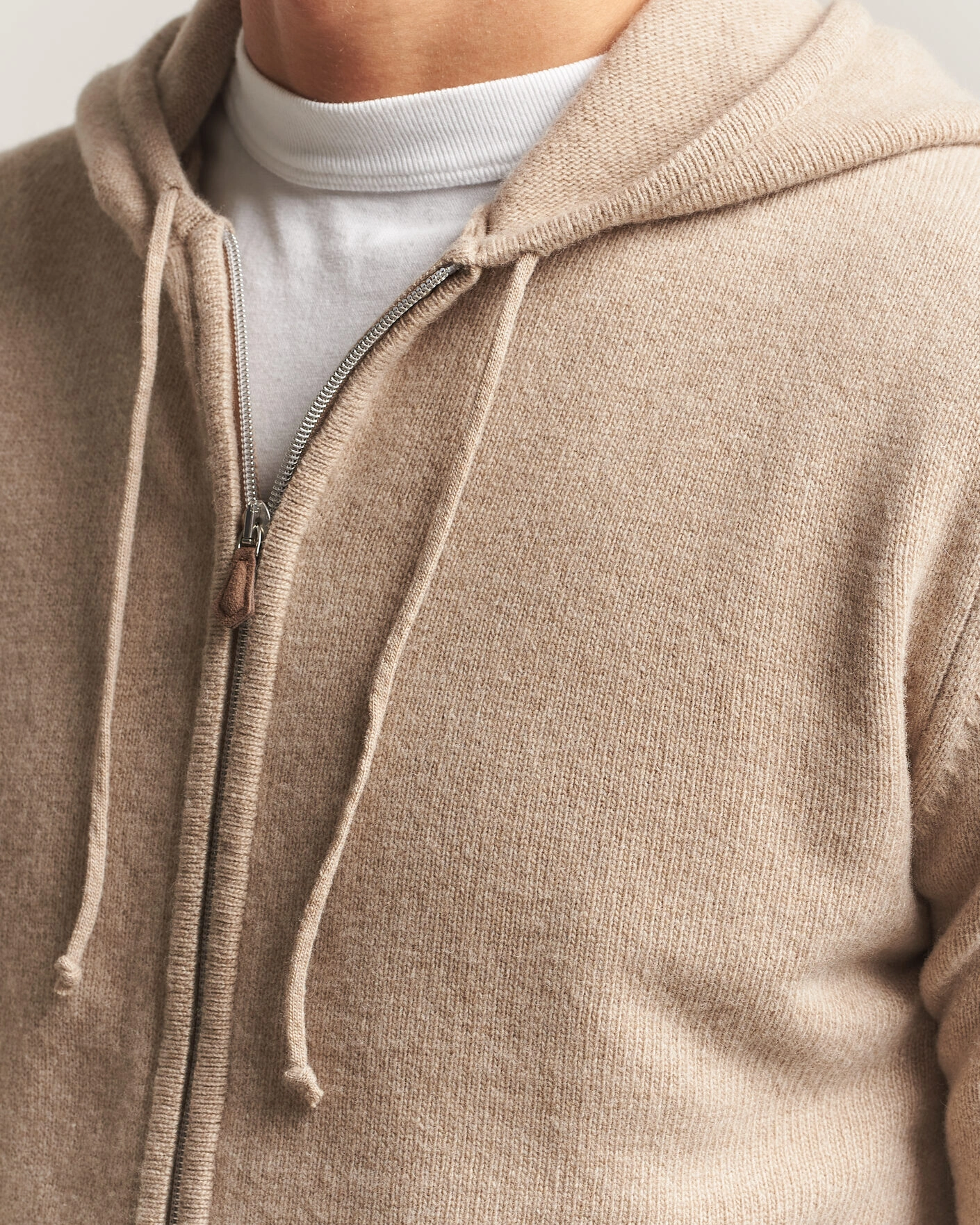 Herr | Tröjor | Stenströms | Brushed Merino Full-Zip Hood Beige