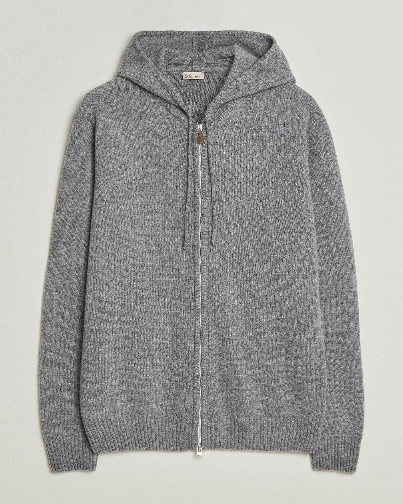 Herr | Tröjor | Stenströms | Brushed Merino Full-Zip Hood Grey