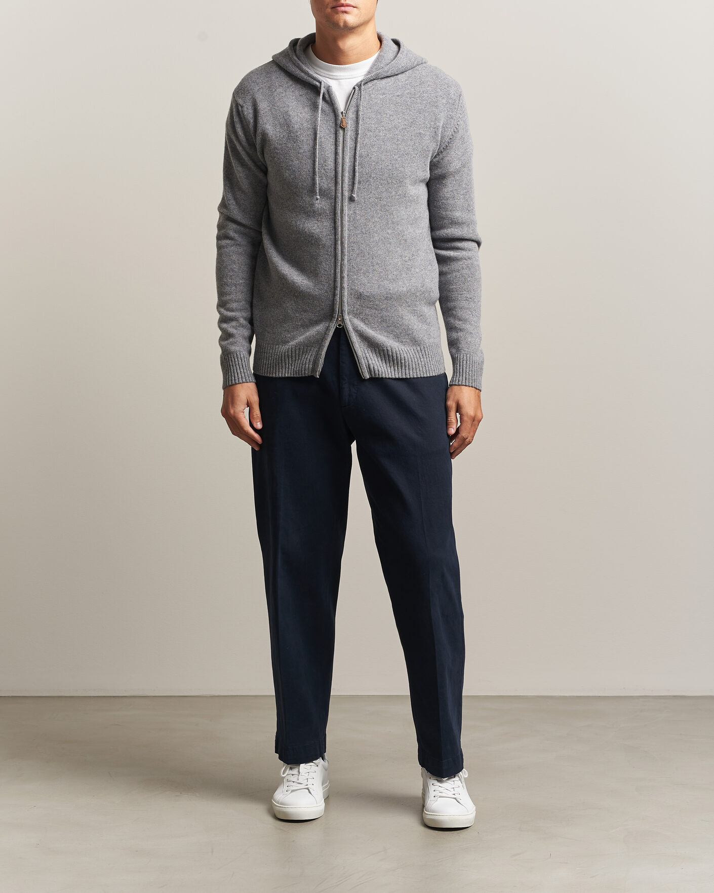 Herr | Tröjor | Stenströms | Brushed Merino Full-Zip Hood Grey