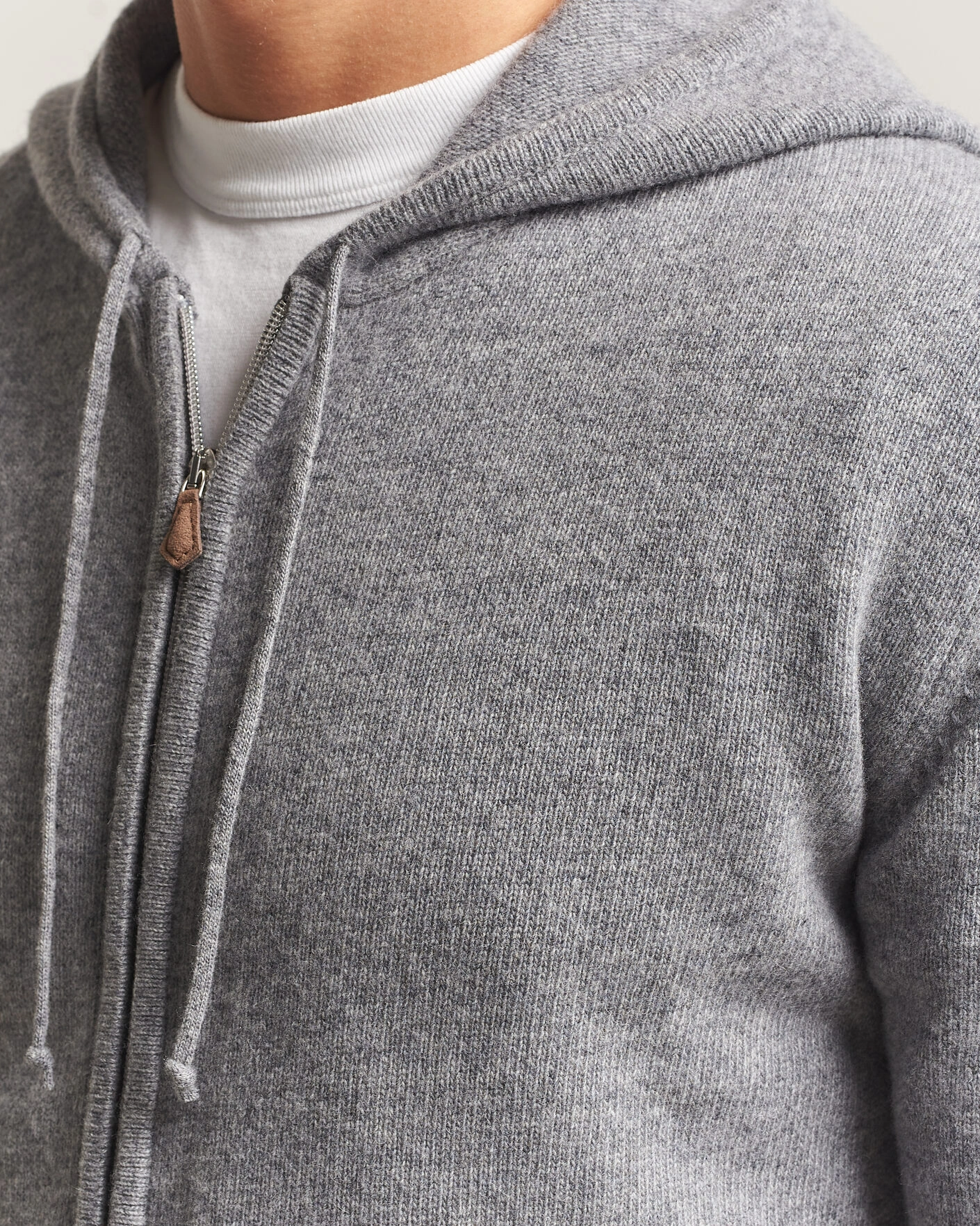 Herr | Tröjor | Stenströms | Brushed Merino Full-Zip Hood Grey