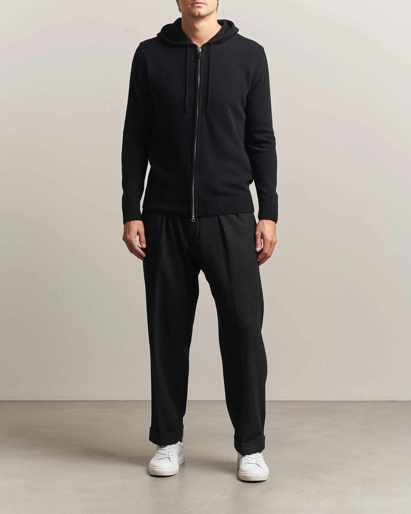 Herr | Tröjor | Stenströms | Brushed Merino Full-Zip Hood Black