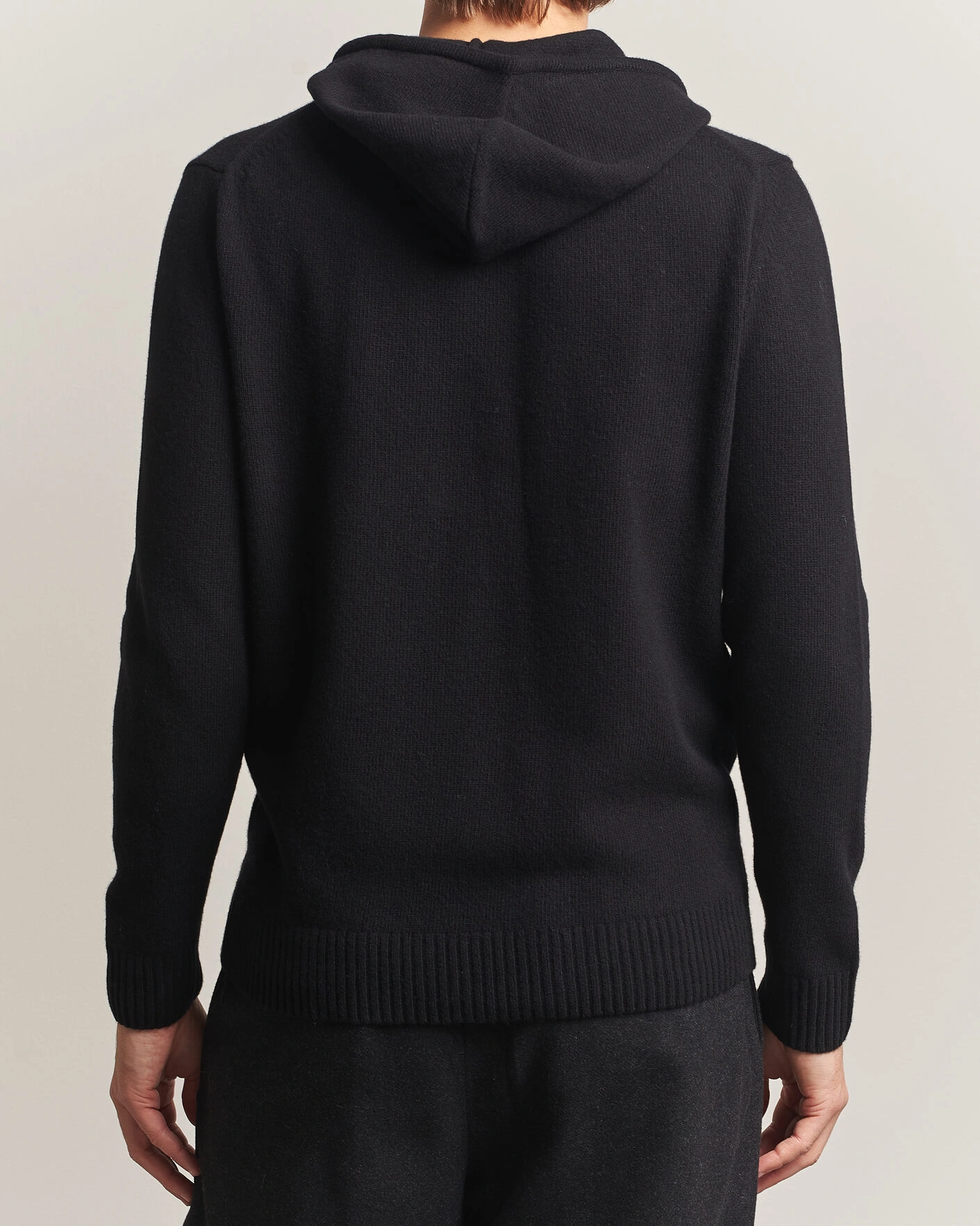 Herr | Tröjor | Stenströms | Brushed Merino Full-Zip Hood Black