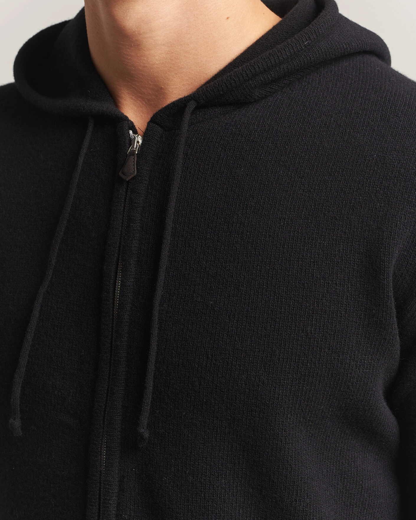 Herr | Tröjor | Stenströms | Brushed Merino Full-Zip Hood Black