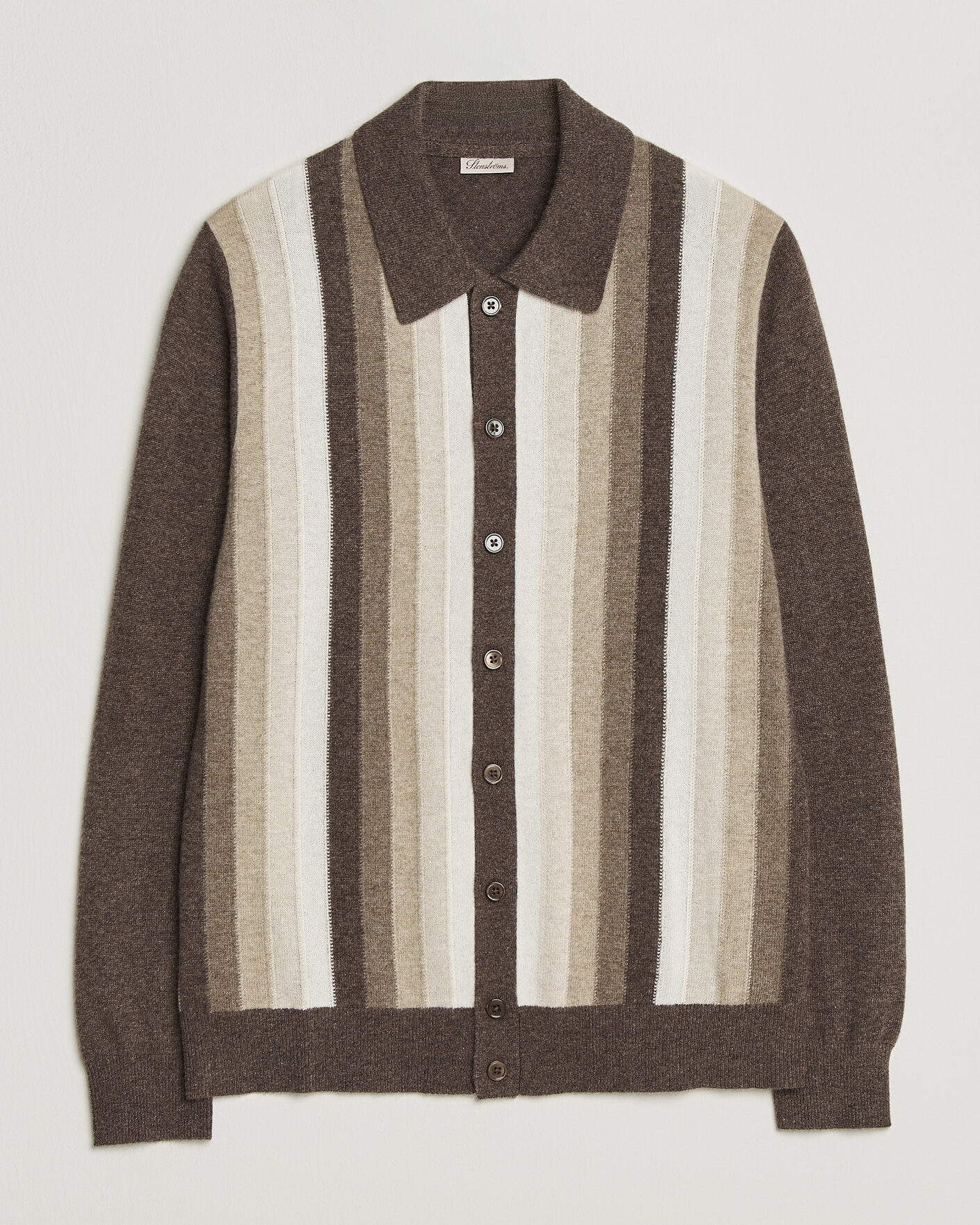 Herr | Tröjor | Stenströms | Cashmere Striped Polo Cardigan Brown