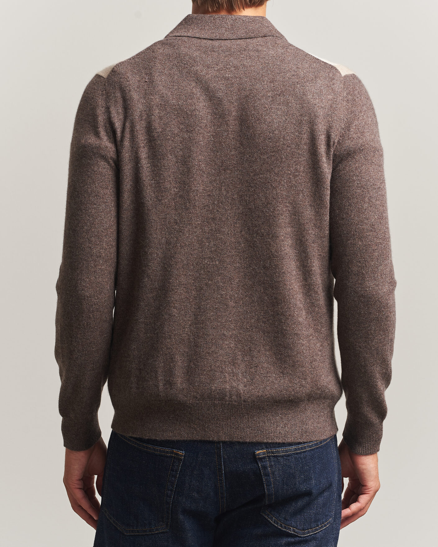 Herr | Tröjor | Stenströms | Cashmere Striped Polo Cardigan Brown