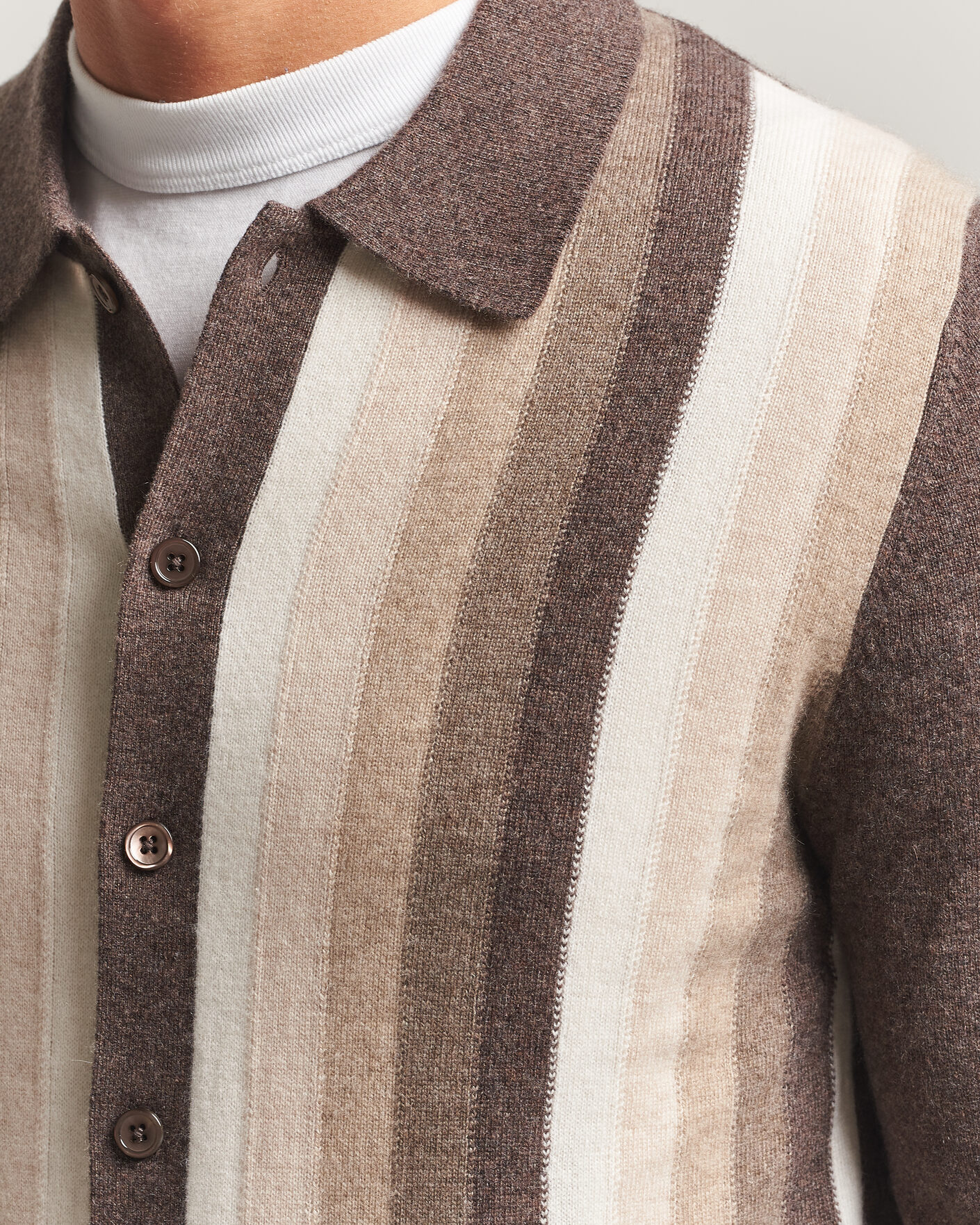 Herr | Tröjor | Stenströms | Cashmere Striped Polo Cardigan Brown