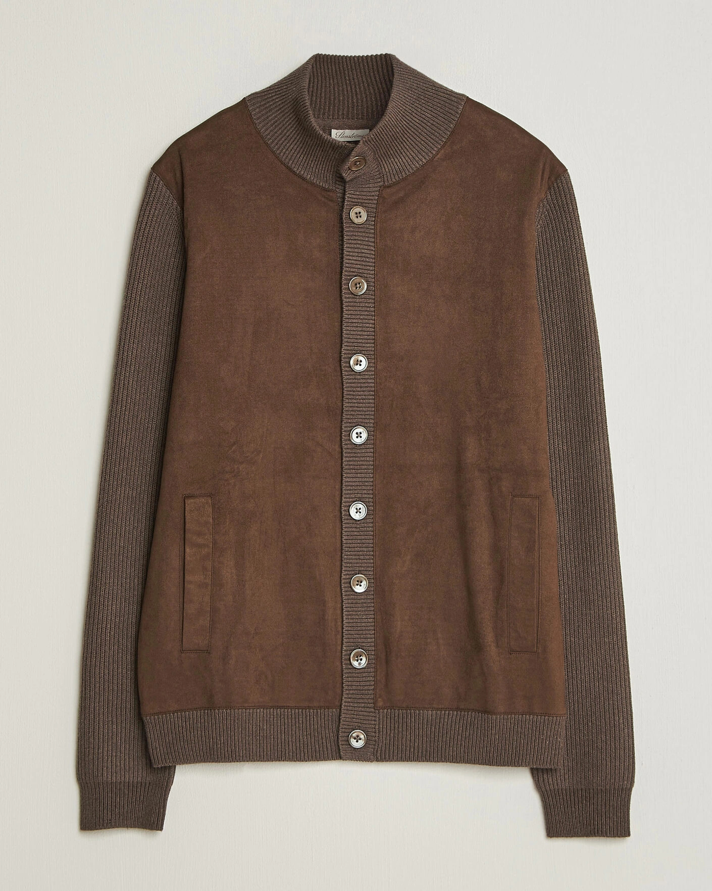 Herr | Tröjor | Stenströms | Knitted Hybrid Alcantara Jacket Brown